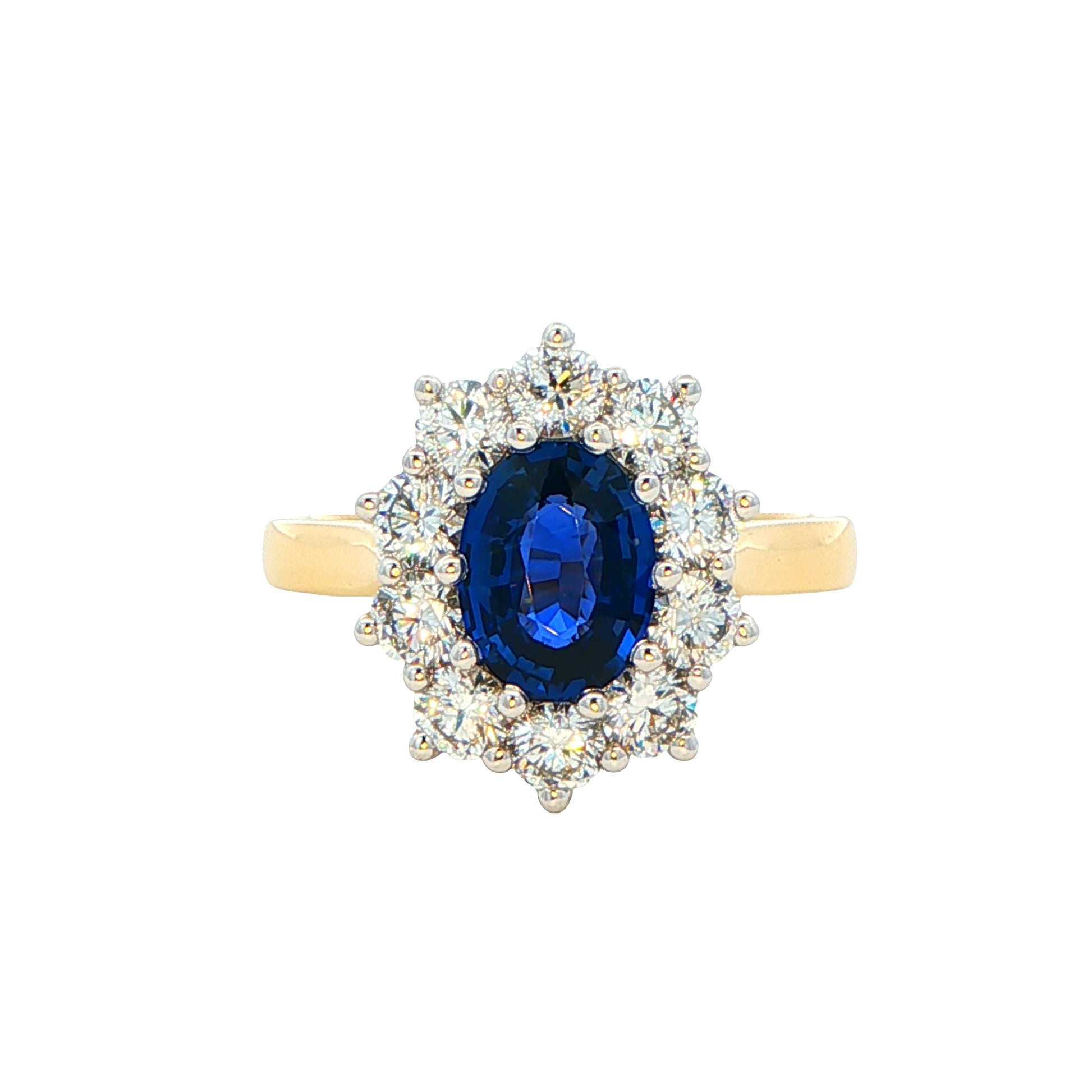 SAPPHIRE AND ROUND BRILLIANT CUT DIAMOND CLUSTER STYLE RING Gardiner Brothers