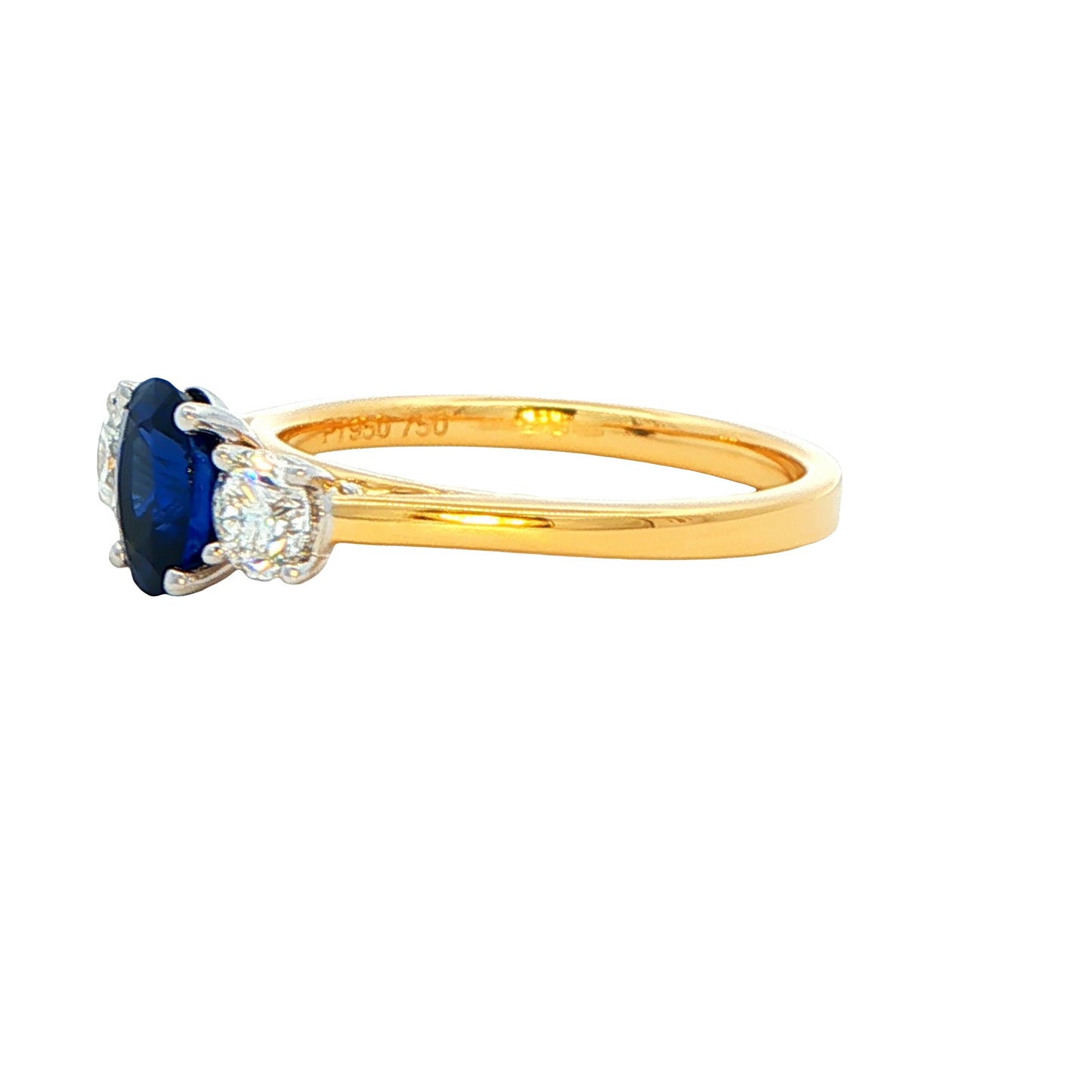 Oval Sapphire and Round Brilliant Cut Diamond 3 Stone Ring Gardiner Brothers
