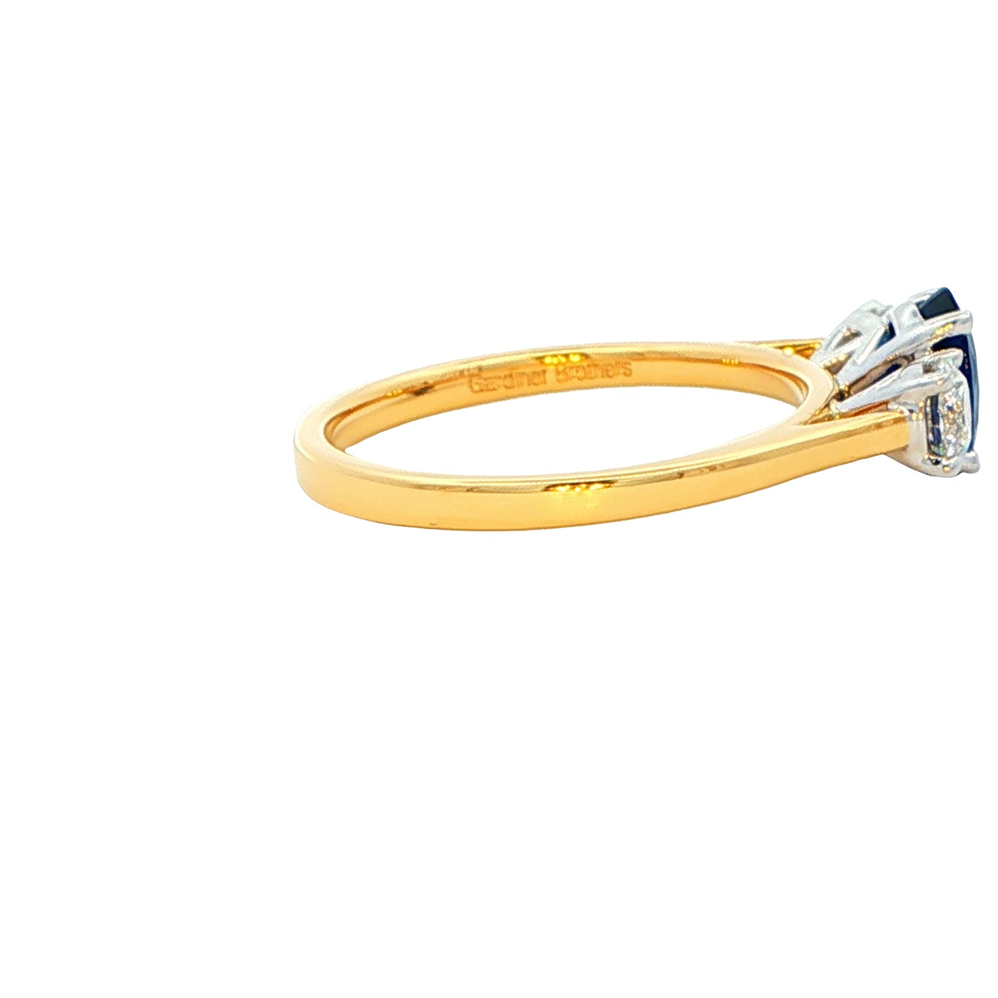 Oval Sapphire and Round Brilliant Cut Diamond 3 Stone Ring Gardiner Brothers