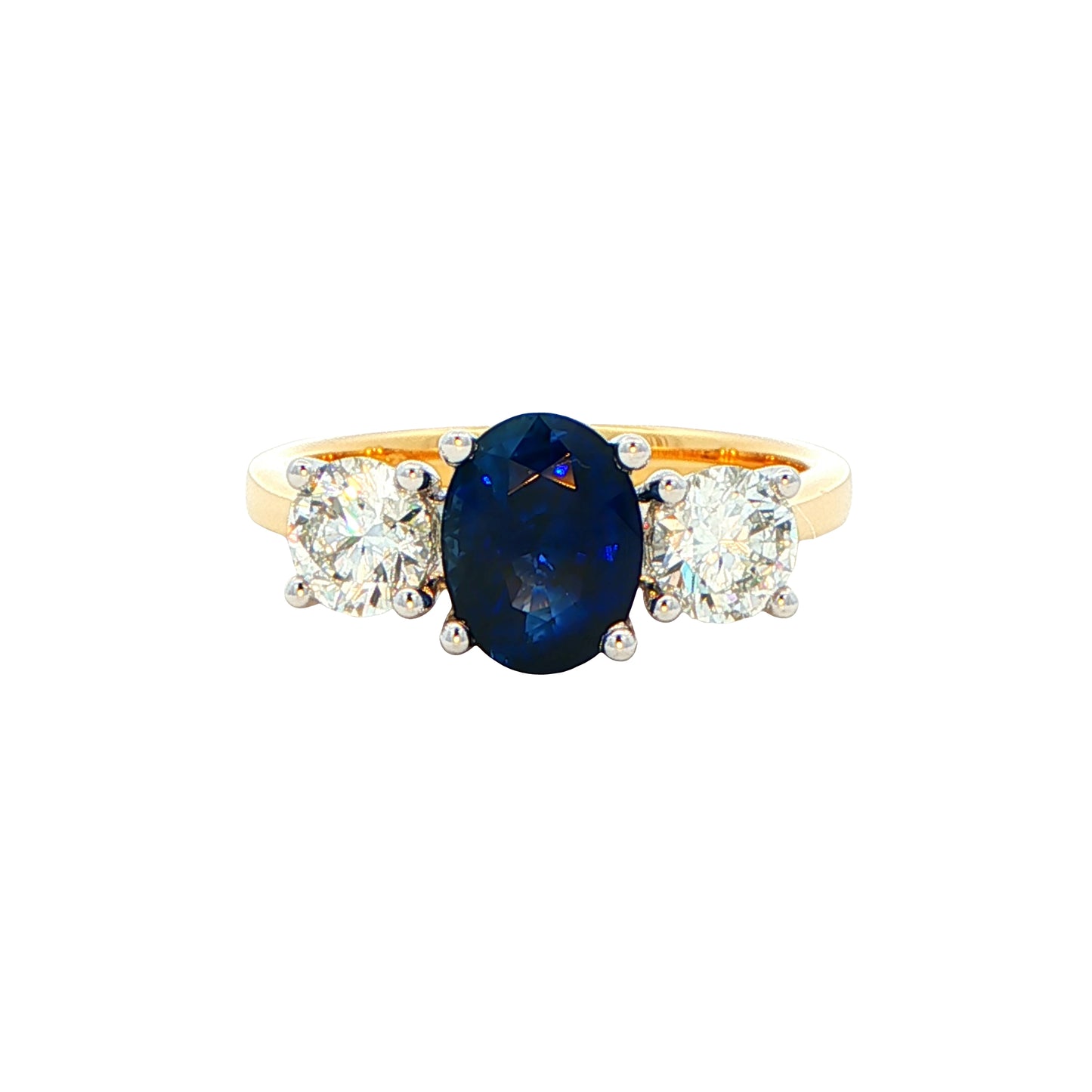 Oval Sapphire and Round Brilliant Cut Diamond 3 Stone Ring Gardiner Brothers