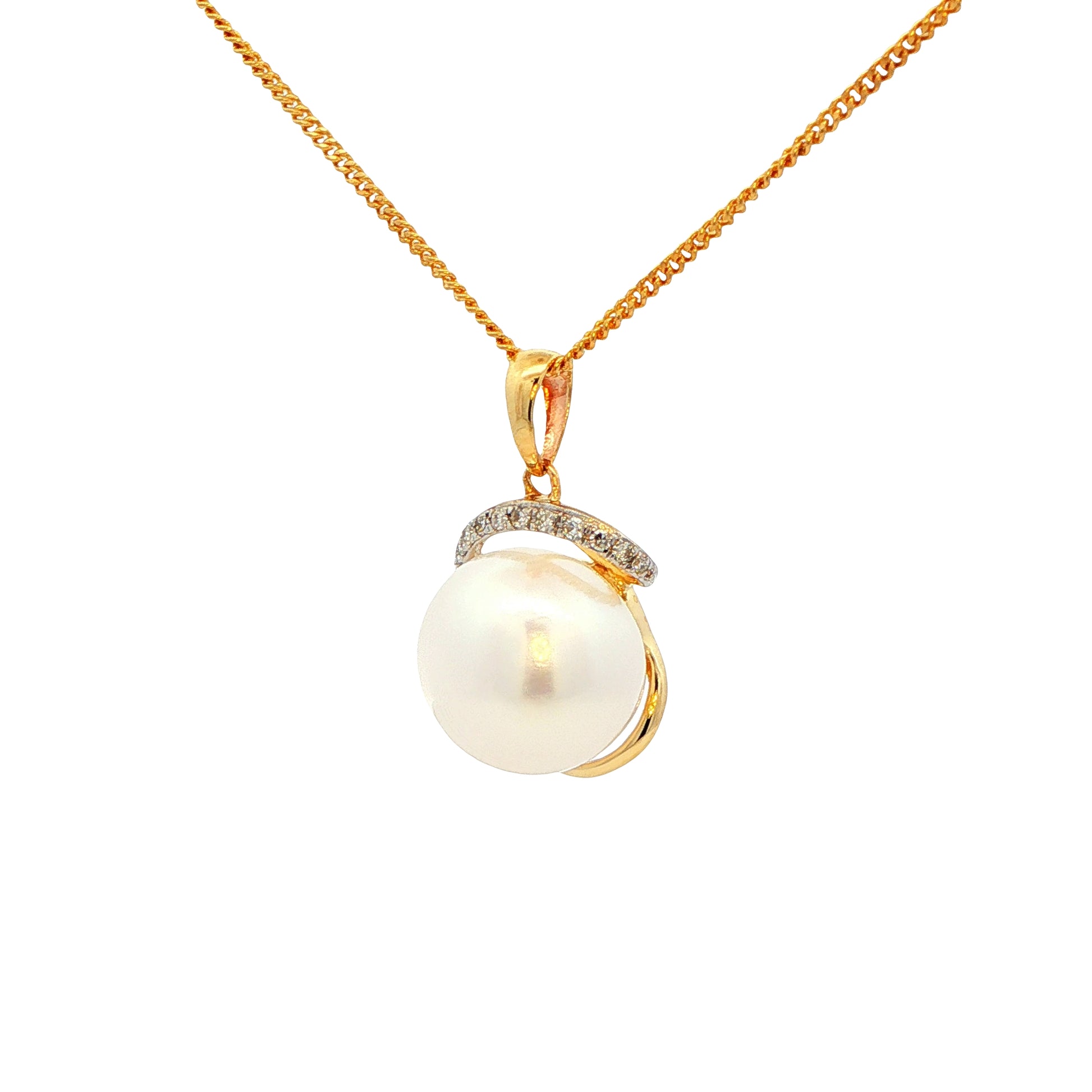 Yellow Gold Pearl and Diamond Fancy Style Pendant Gardiner Brothers