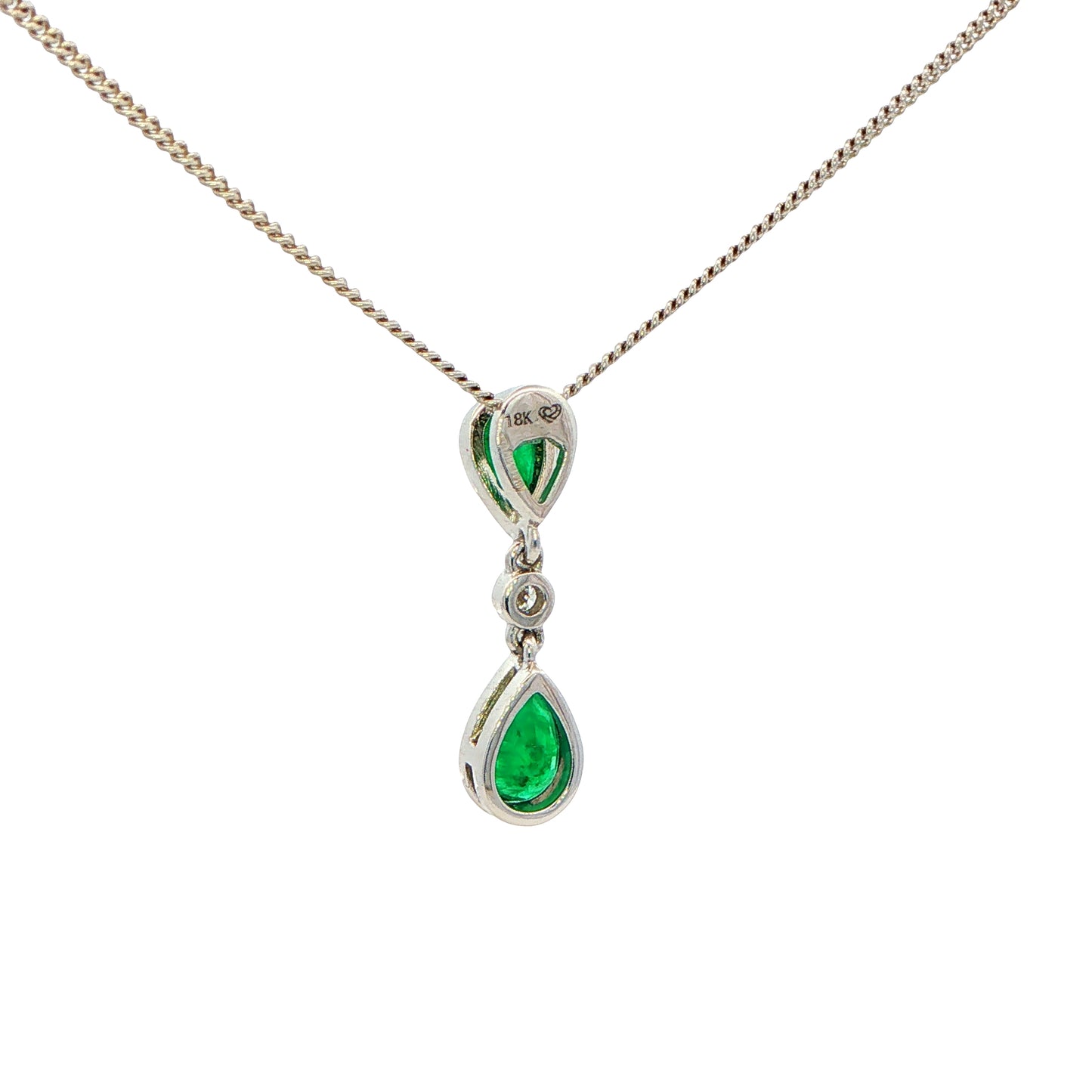 Pear Shaped Emerald and Round Brilliant Cut Diamond Drop Style Pendant Gardiner Brothers
