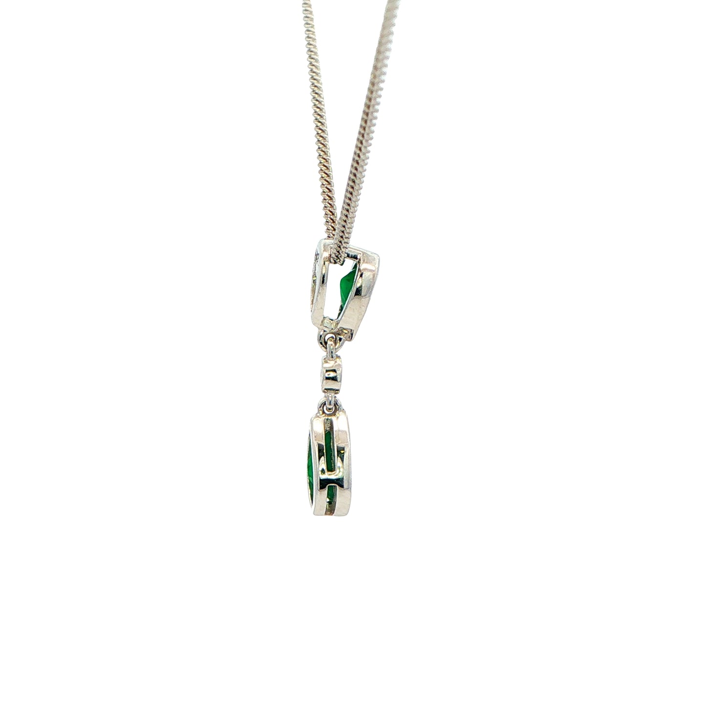 Pear Shaped Emerald and Round Brilliant Cut Diamond Drop Style Pendant Gardiner Brothers