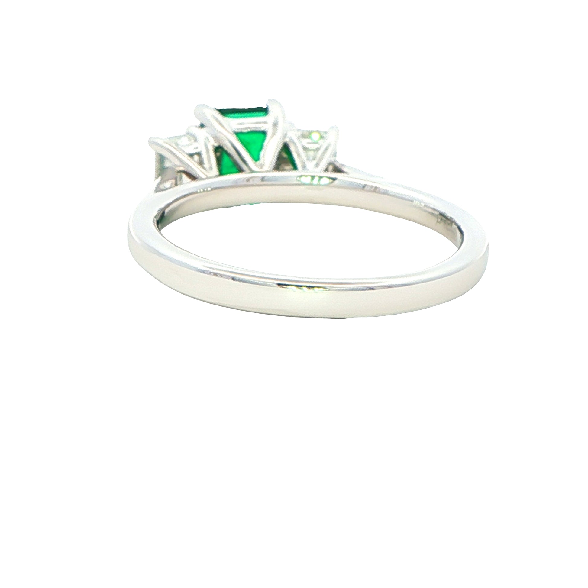 Octagonal Emerald and diamond 3 stone ring Gardiner Brothers