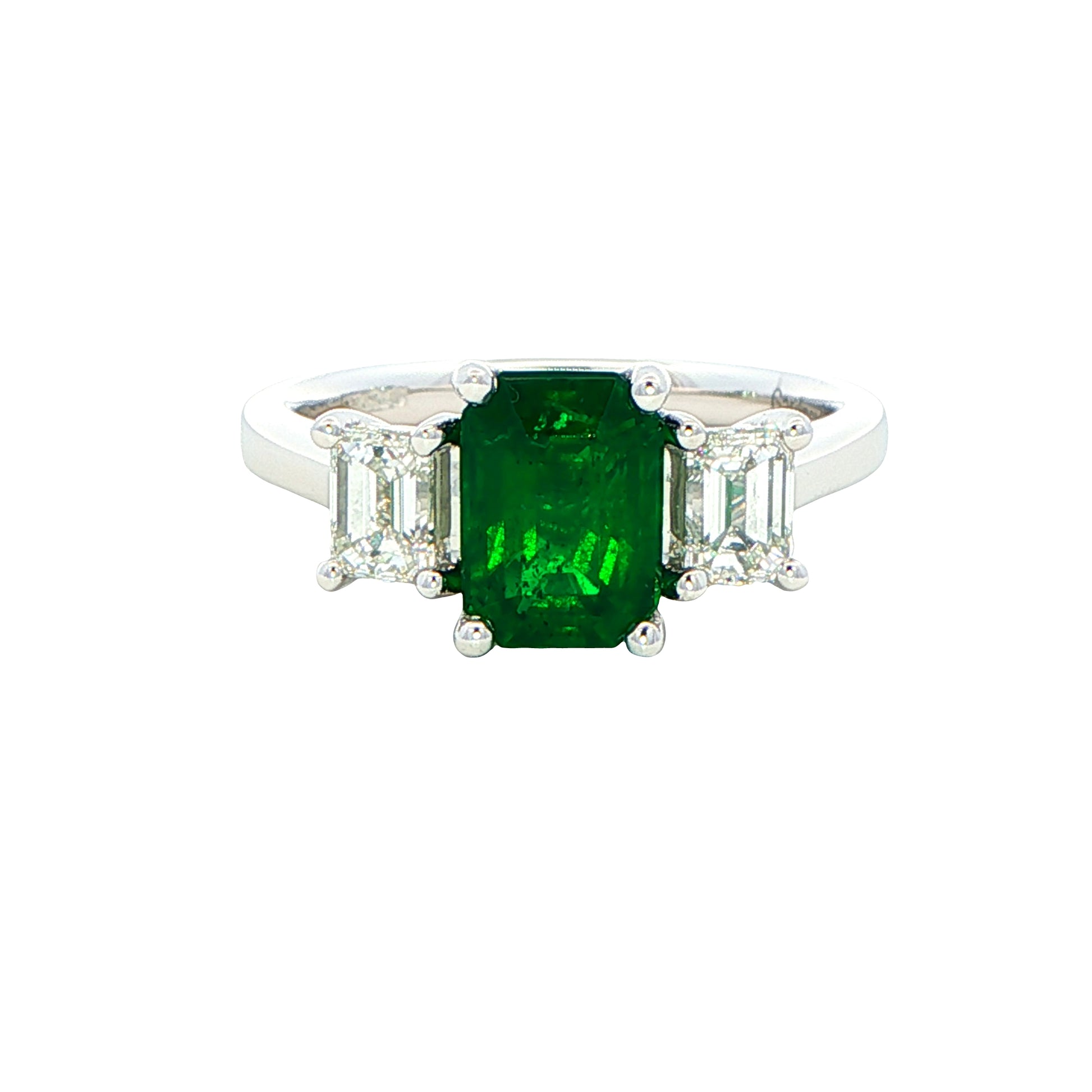 Octagonal shaped Emerald and Emerald Cut Diamond Ring Gardiner Brothers