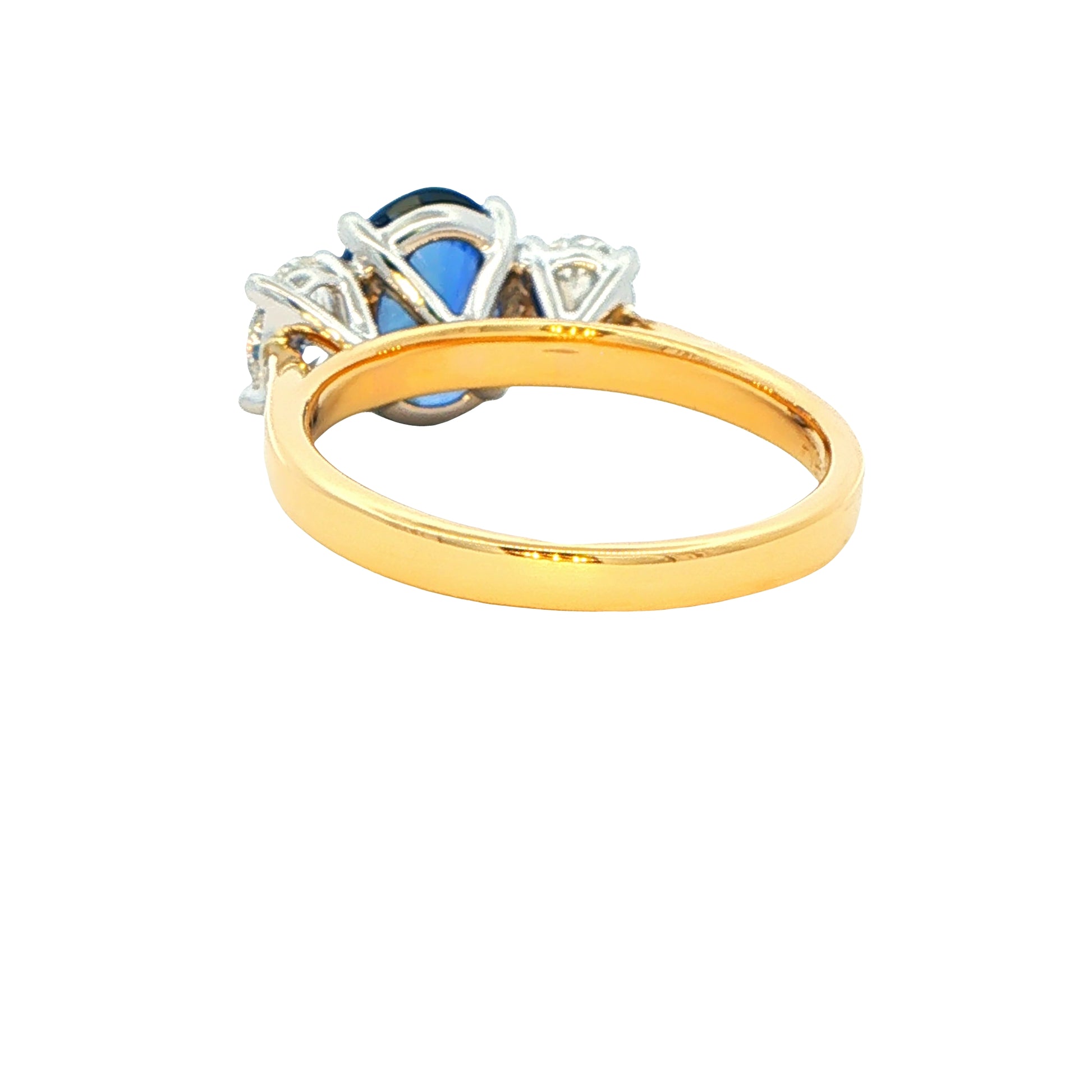 Oval shaped Sapphire and oval diamond 3 stone ring Gardiner Brothers