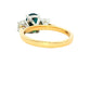 Cushion Shaped Teal Sapphire and round brilliant cut diamond 3 stone ring Gardiner Brothers