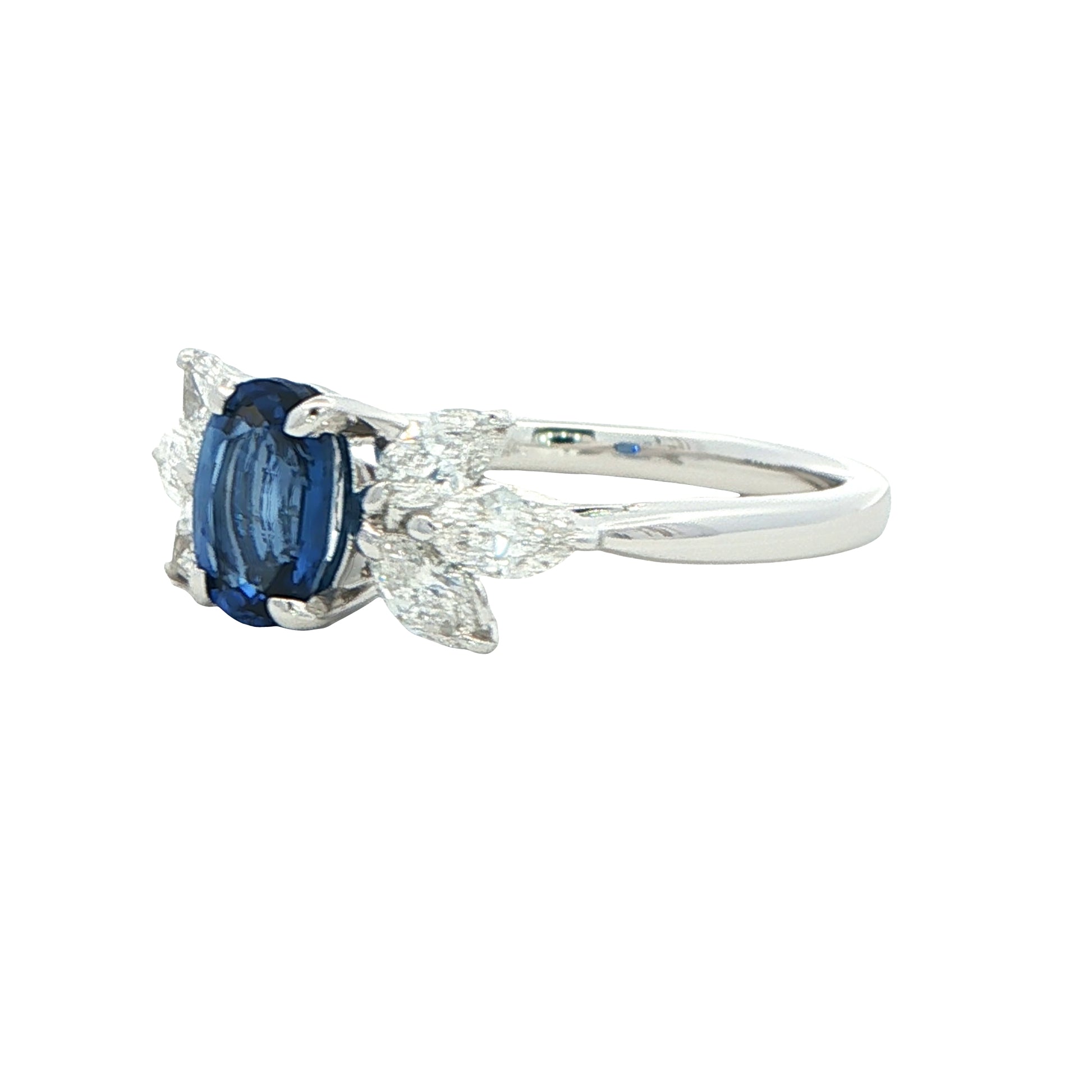Oval shaped Sapphire and Marquise diamond ring Gardiner Brothers