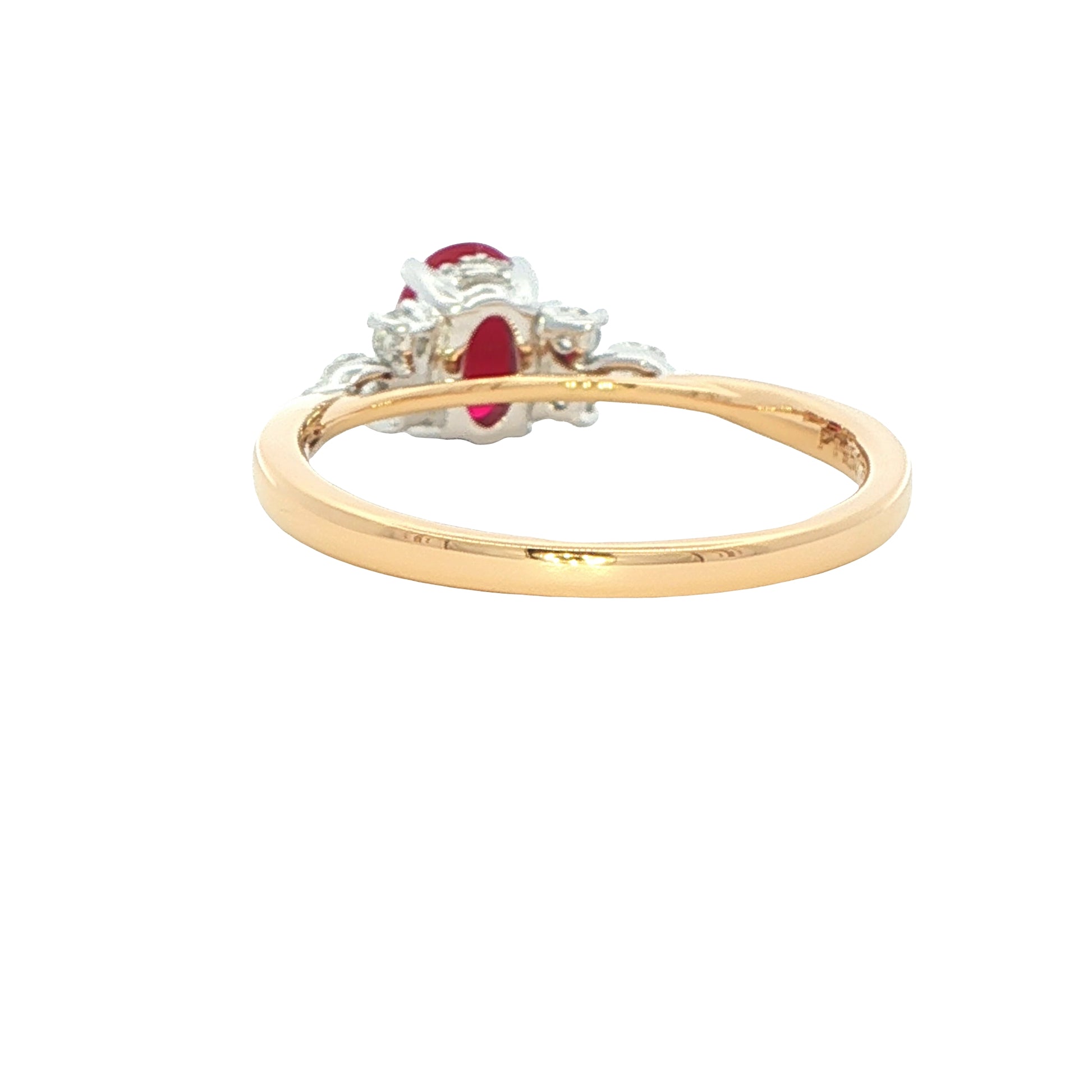 Oval shaped ruby with brilliant and marquise shaped diamond shoulders Gardiner Brothers