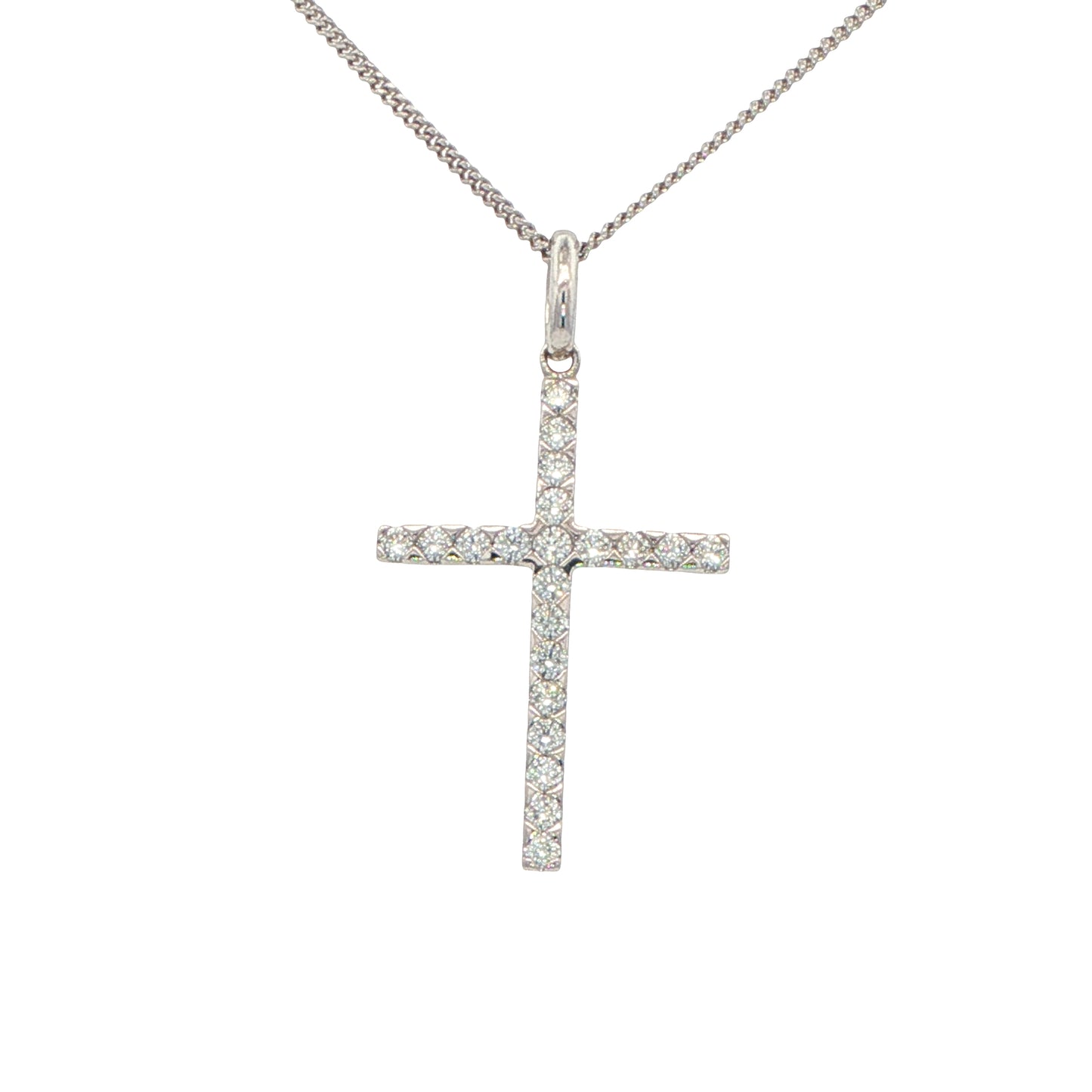 Round Brilliant Cut Diamond White Gold Cross Pendant Gardiner Brothers