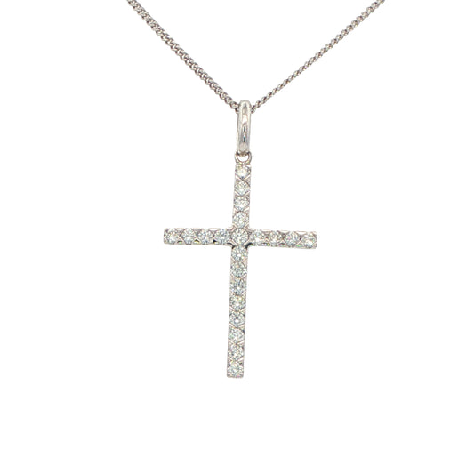 Round Brilliant Cut Diamond White Gold Cross Pendant Gardiner Brothers