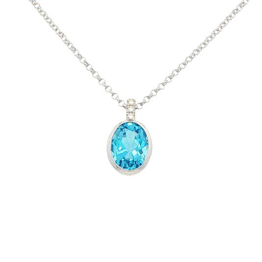 Oval shaped Swiss Blue Topaz and diamond pendant Gardiner Brothers