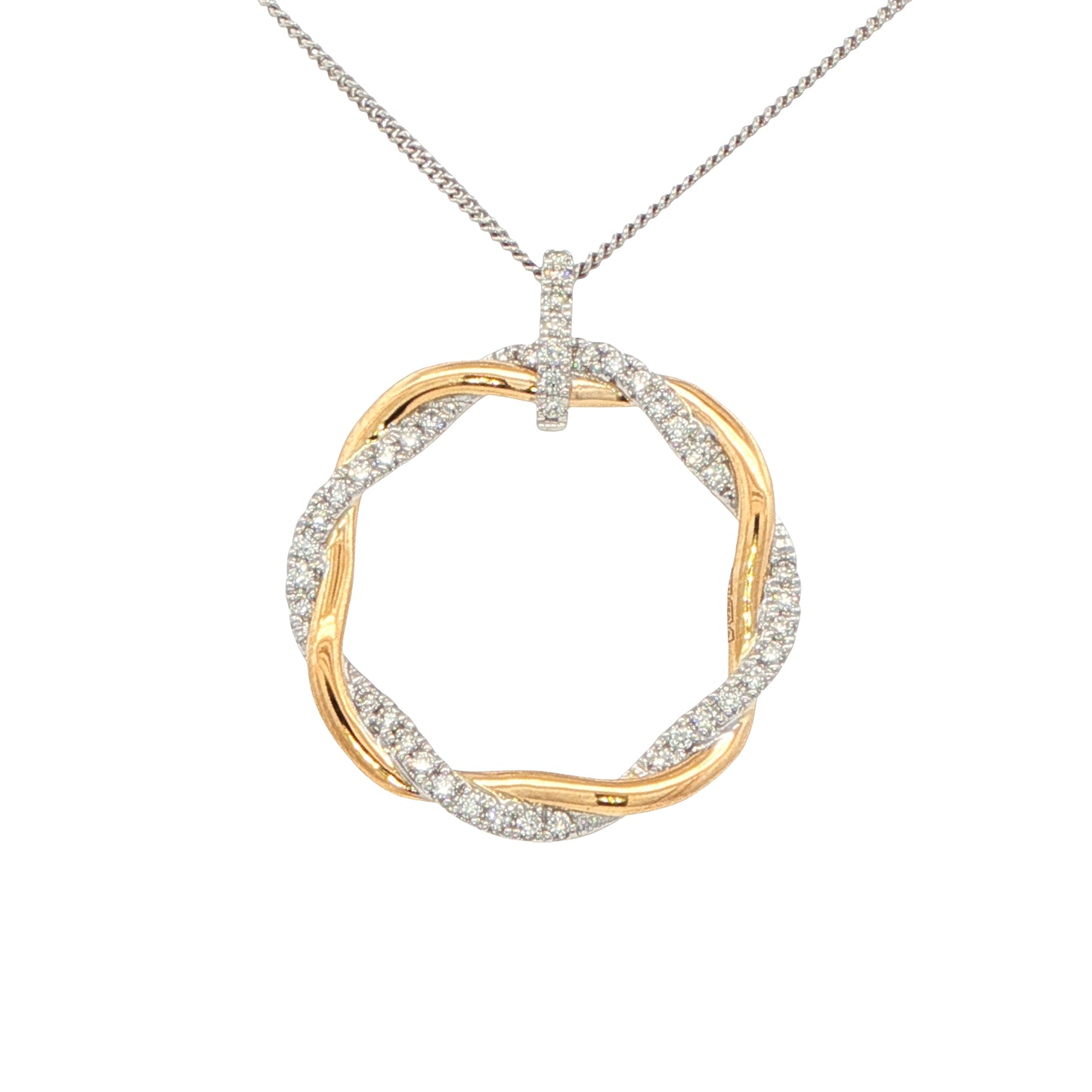 Yellow and white gold intertwined diamond set circles pendant Gardiner Brothers