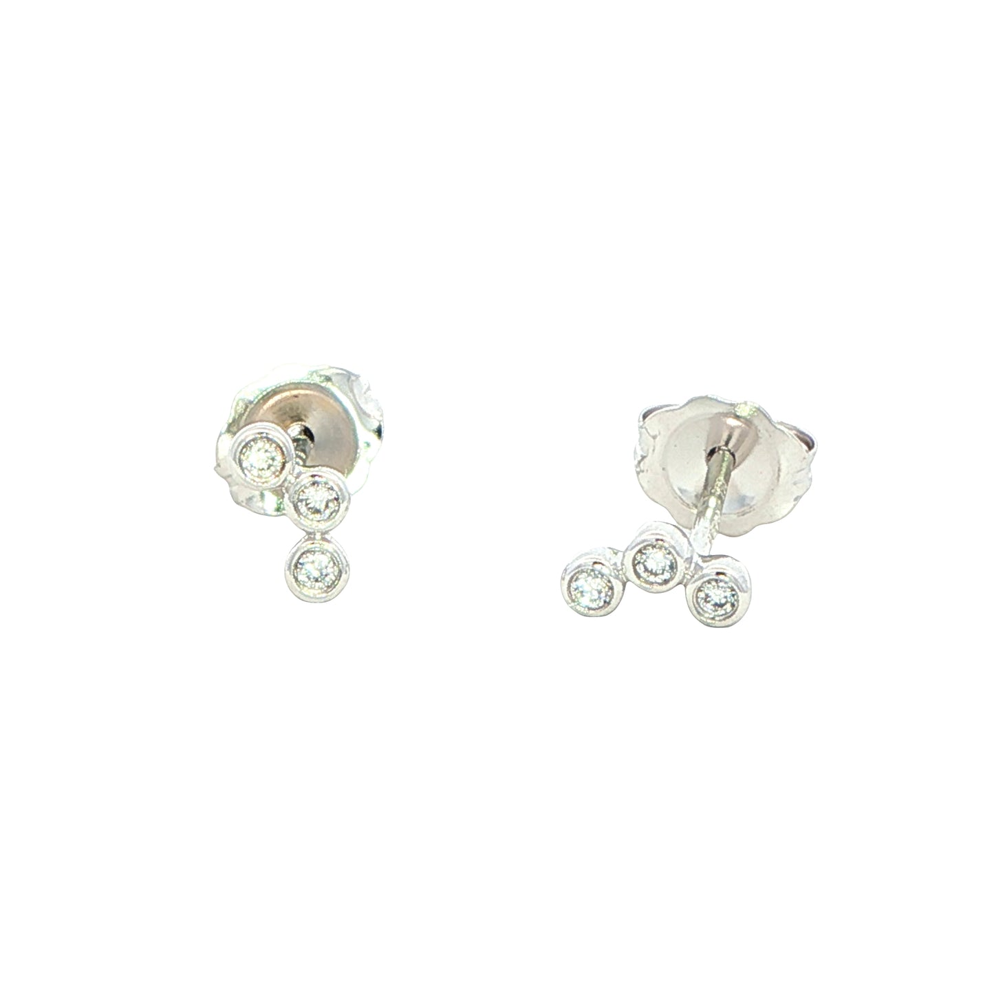 White gold 3 round brilliant cut diamond set earrings Gardiner Brothers