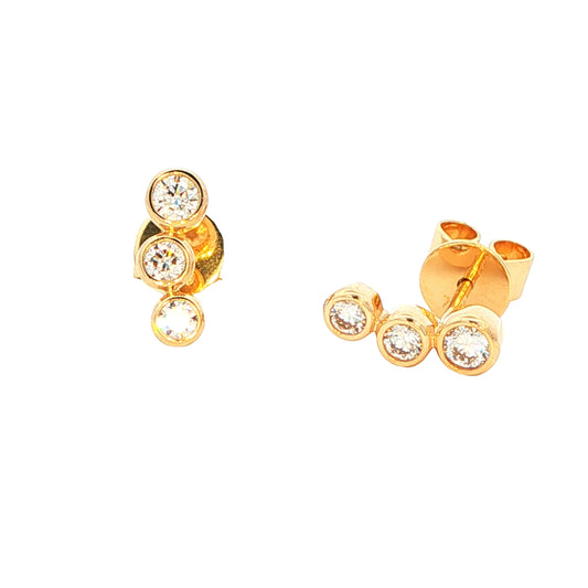 Yellow Gold 3 stone round brilliant cut diamond earring Gardiner Brothers