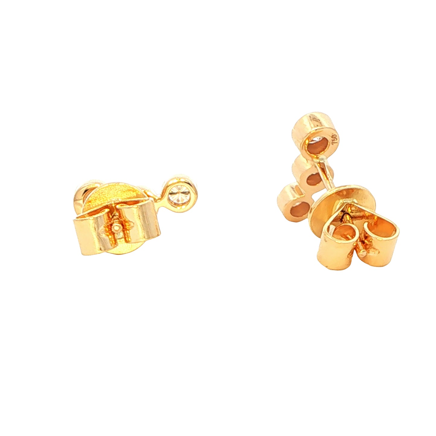 Yellow Gold 3 stone round brilliant cut diamond earring Gardiner Brothers