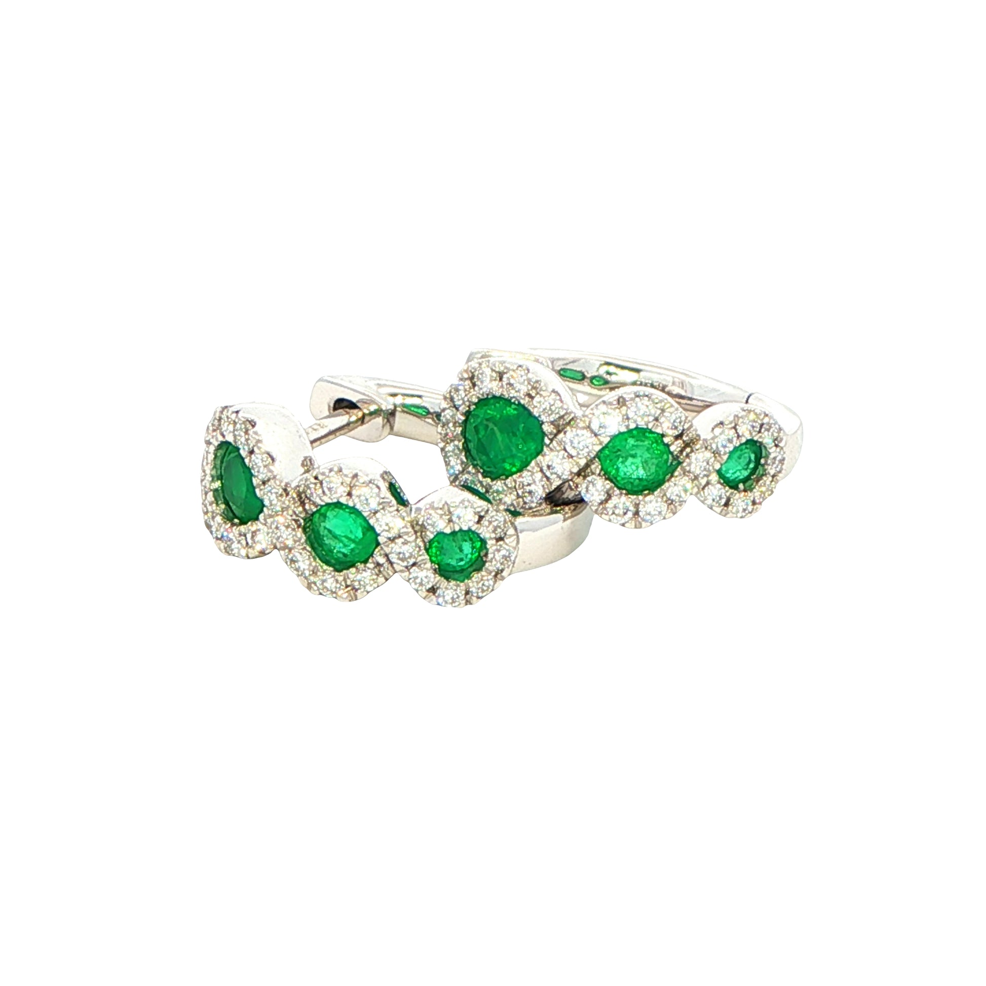 Emerald and diamond halo style hoop earrings Gardiner Brothers