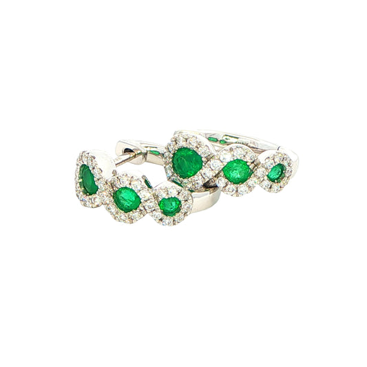 Emerald and diamond halo style hoop earrings Gardiner Brothers