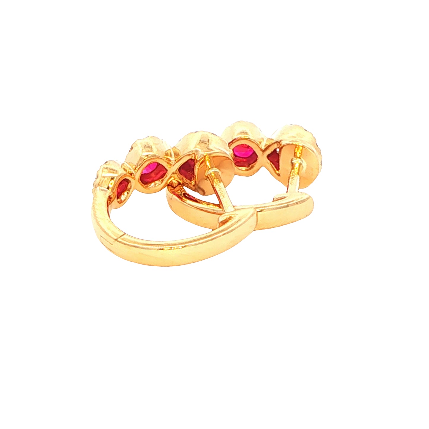 Ruby and diamond halo style hoop earrings Gardiner Brothers