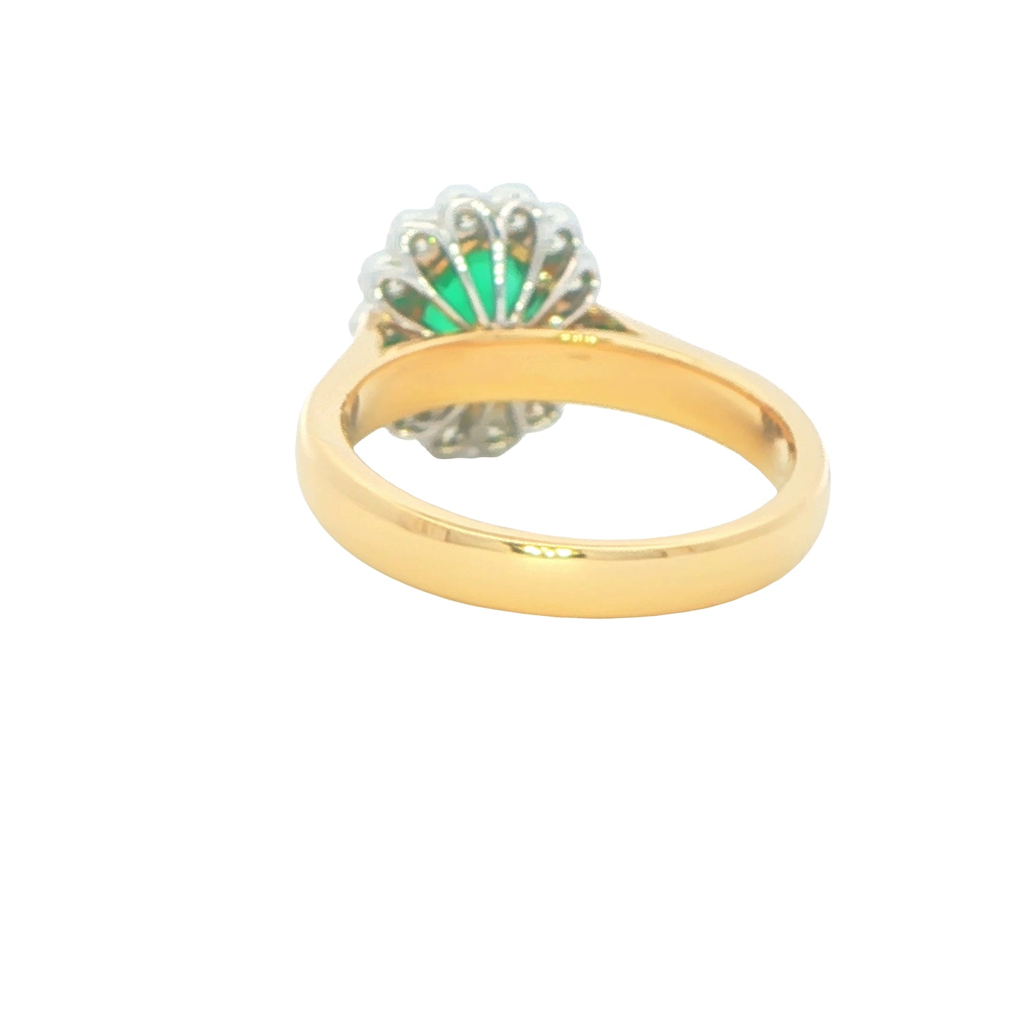 Oval emerald and round brilliant cut diamond vintage style cluster ring Gardiner Brothers