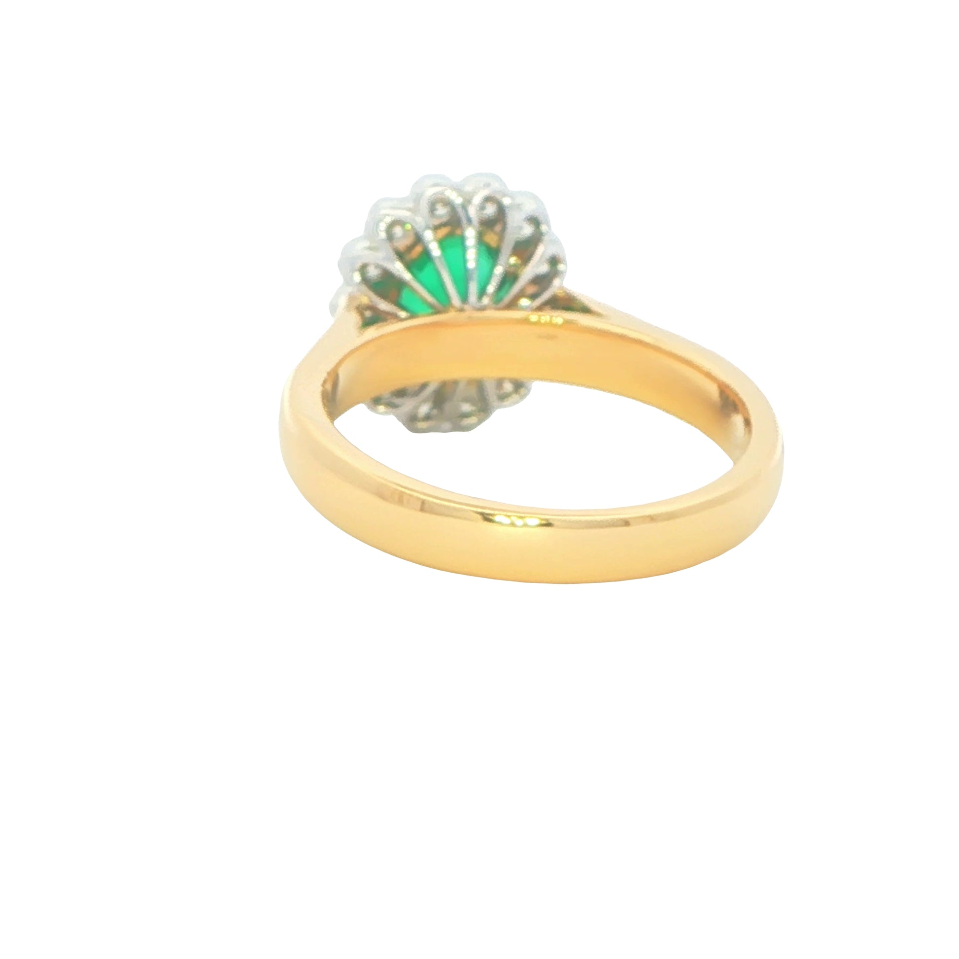 Oval emerald and round brilliant cut diamond vintage style cluster ring Gardiner Brothers