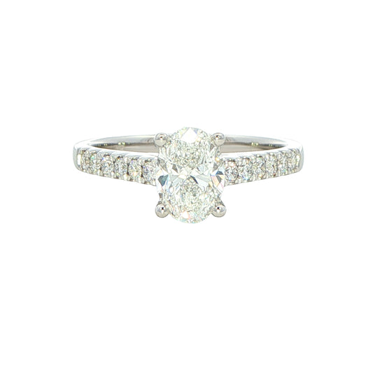 Oval Shaped Diamond Solitaire With Diamond Set Shoulders - 1.25cts