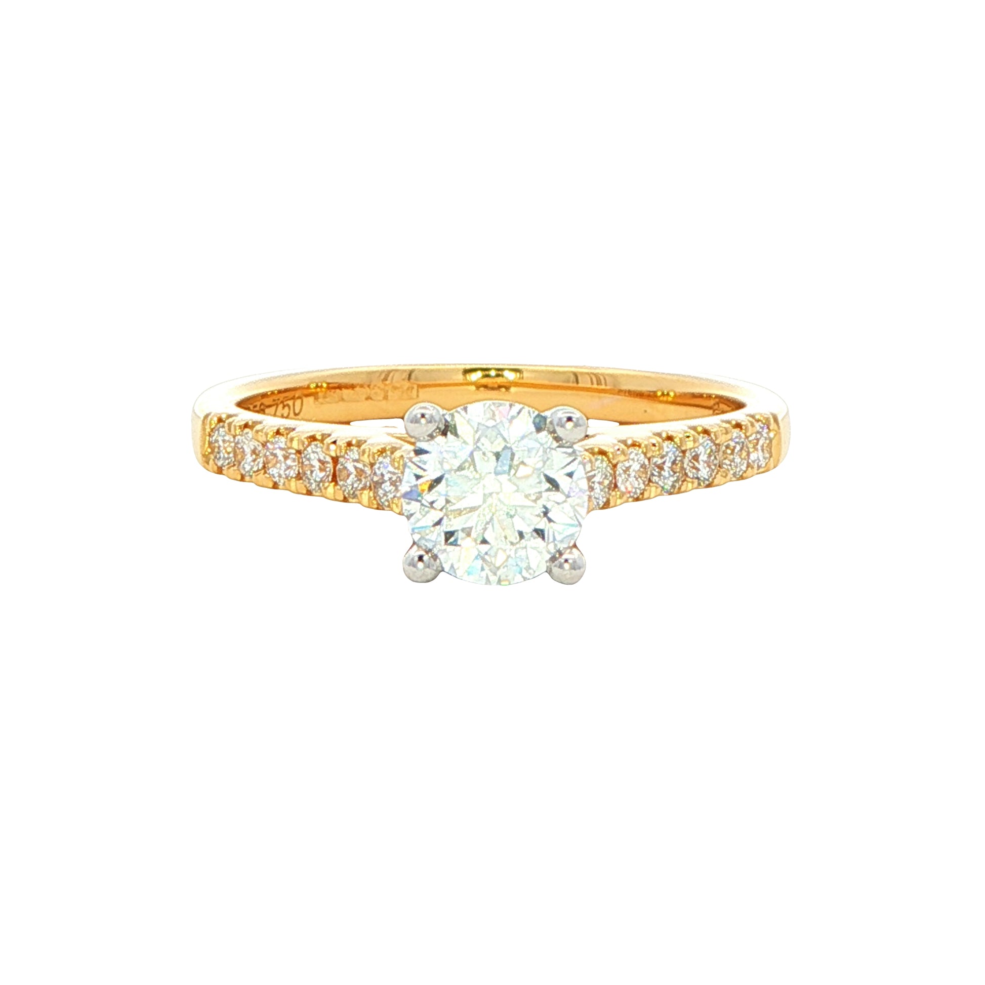 Round brilliant cut diamond solitaire ring with diamond set shoulders - 0.95cts Gardiner Brothers