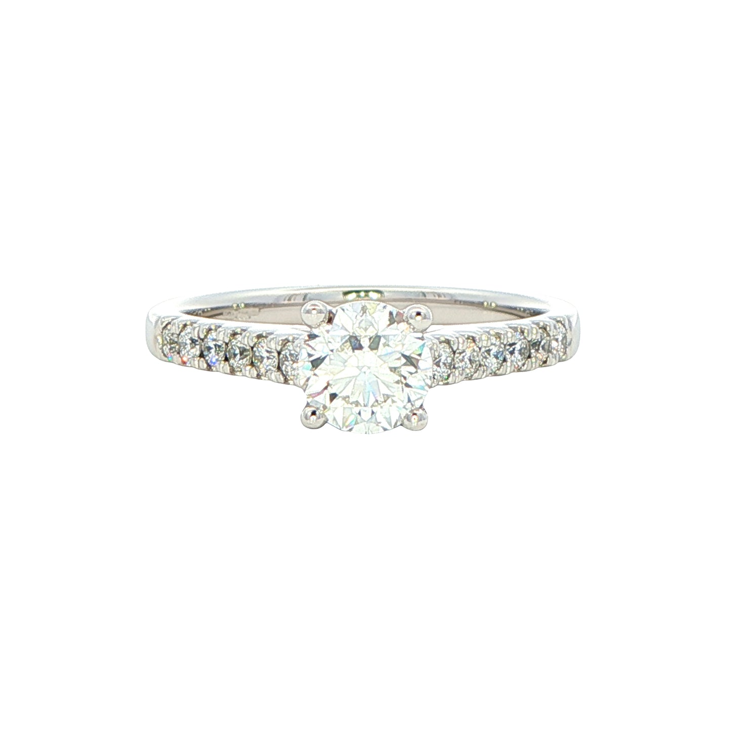 Round brilliant cut diamond solitaire ring with diamond set shoulders - 0.95cts Gardiner Brothers