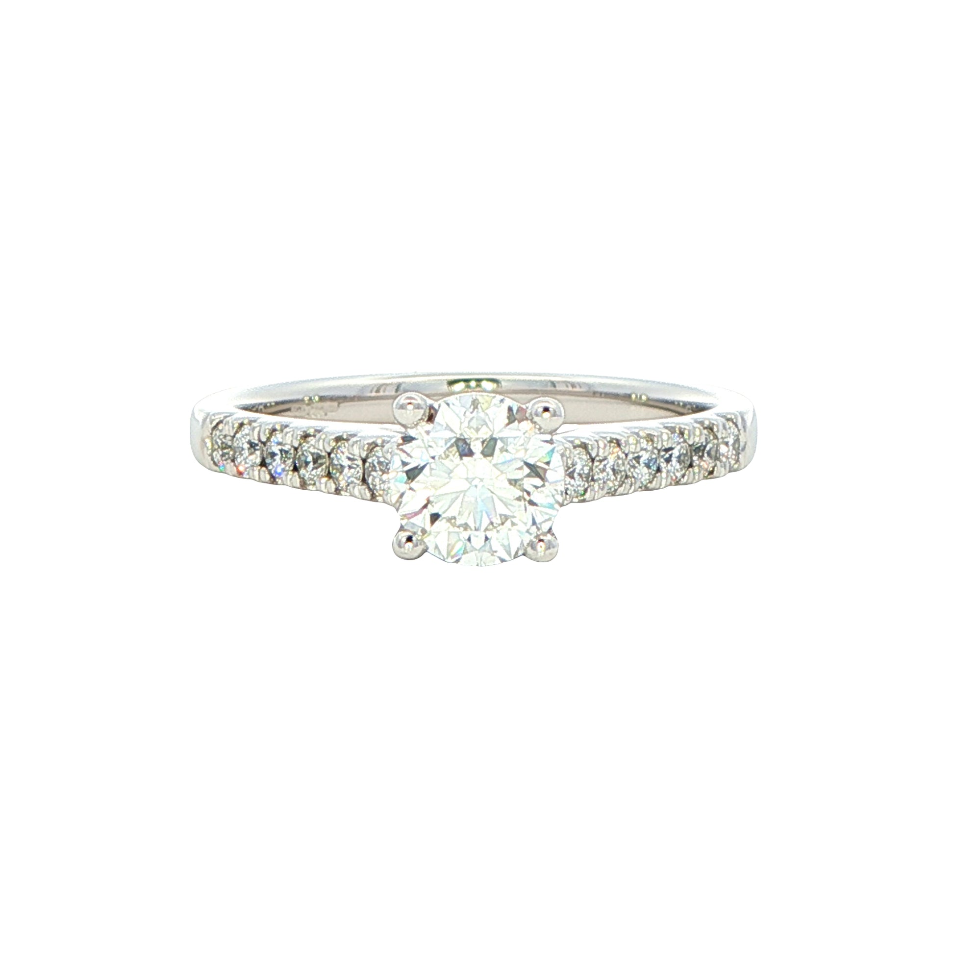 Round brilliant cut diamond solitaire ring with diamond set shoulders - 0.95cts Gardiner Brothers