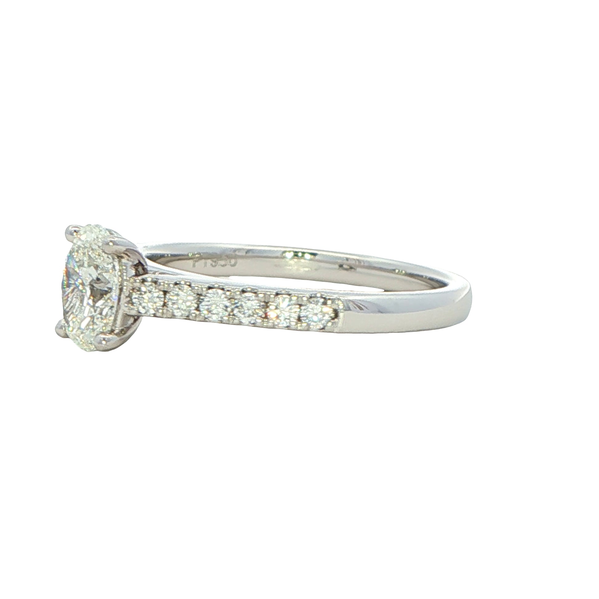 Oval shaped diamond solitaire with round brilliant cut diamond set shoulders - 0.95cts Gardiner Brothers