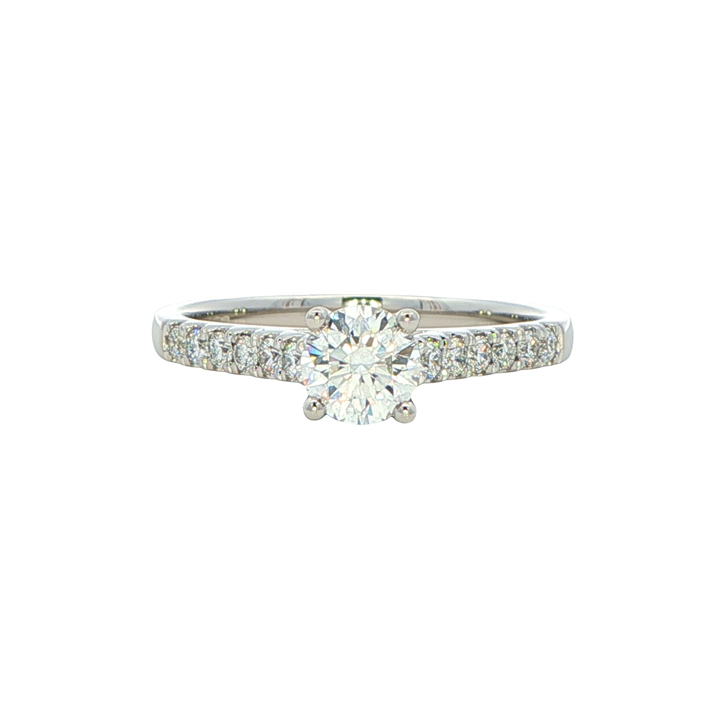 Round Brilliant cut dimaond solitaire ring with diamond set shoulders - 0.75cts