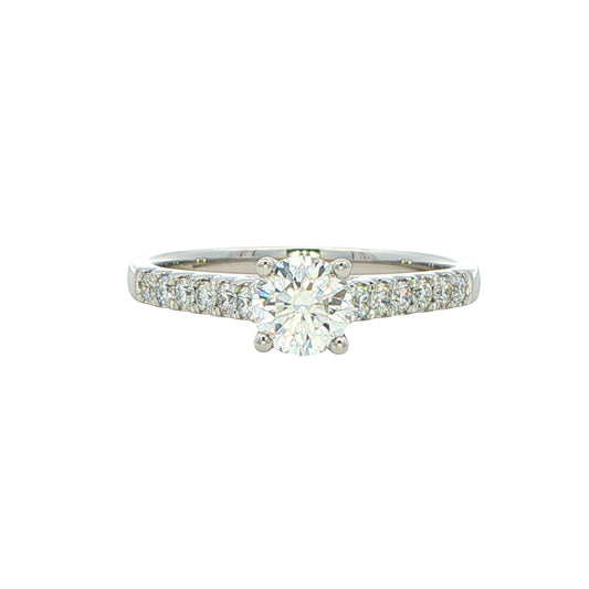Round Brilliant cut dimaond solitaire ring with diamond set shoulders - 0.75cts