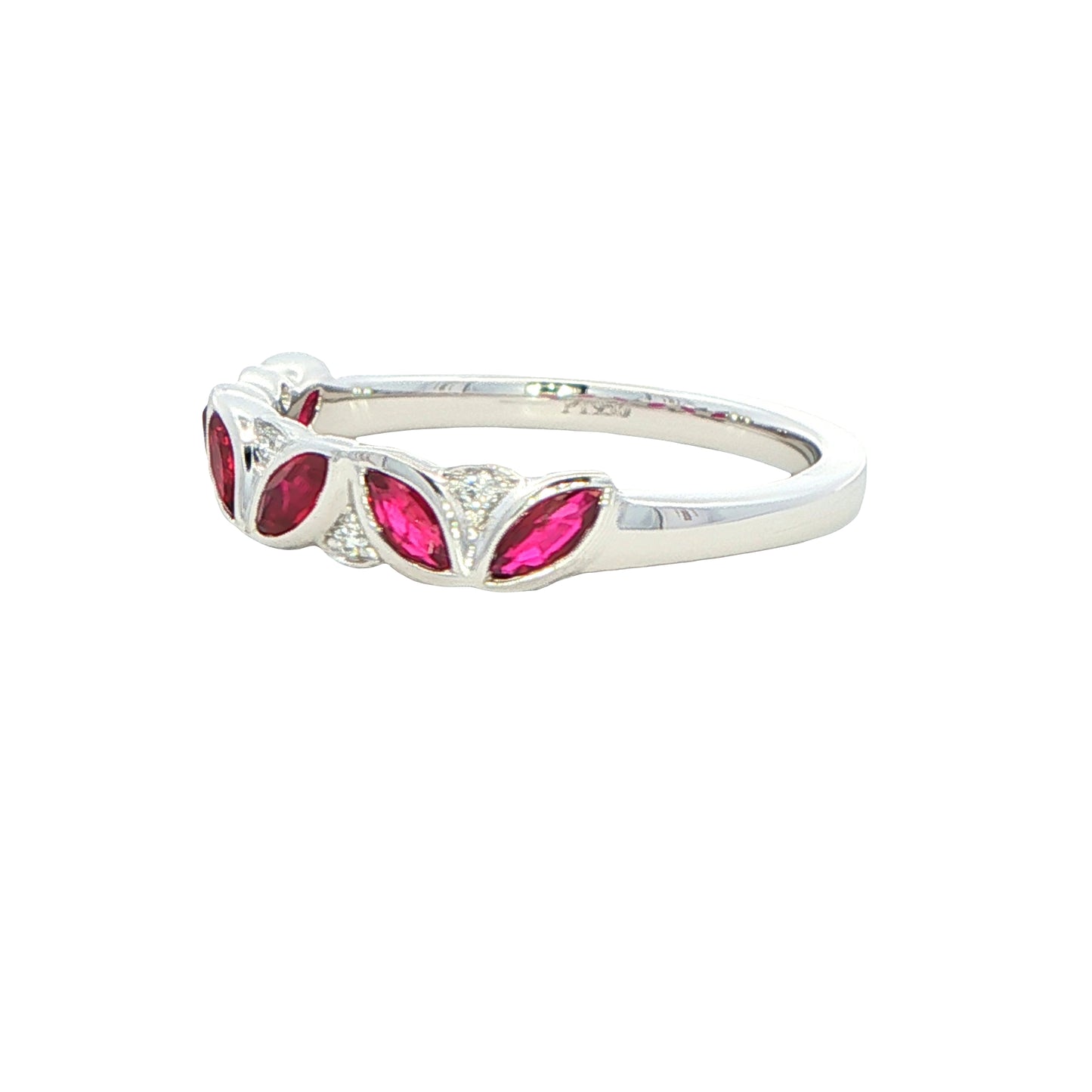 Marquise shaped ruby and round brilliant cut diamond dress ring