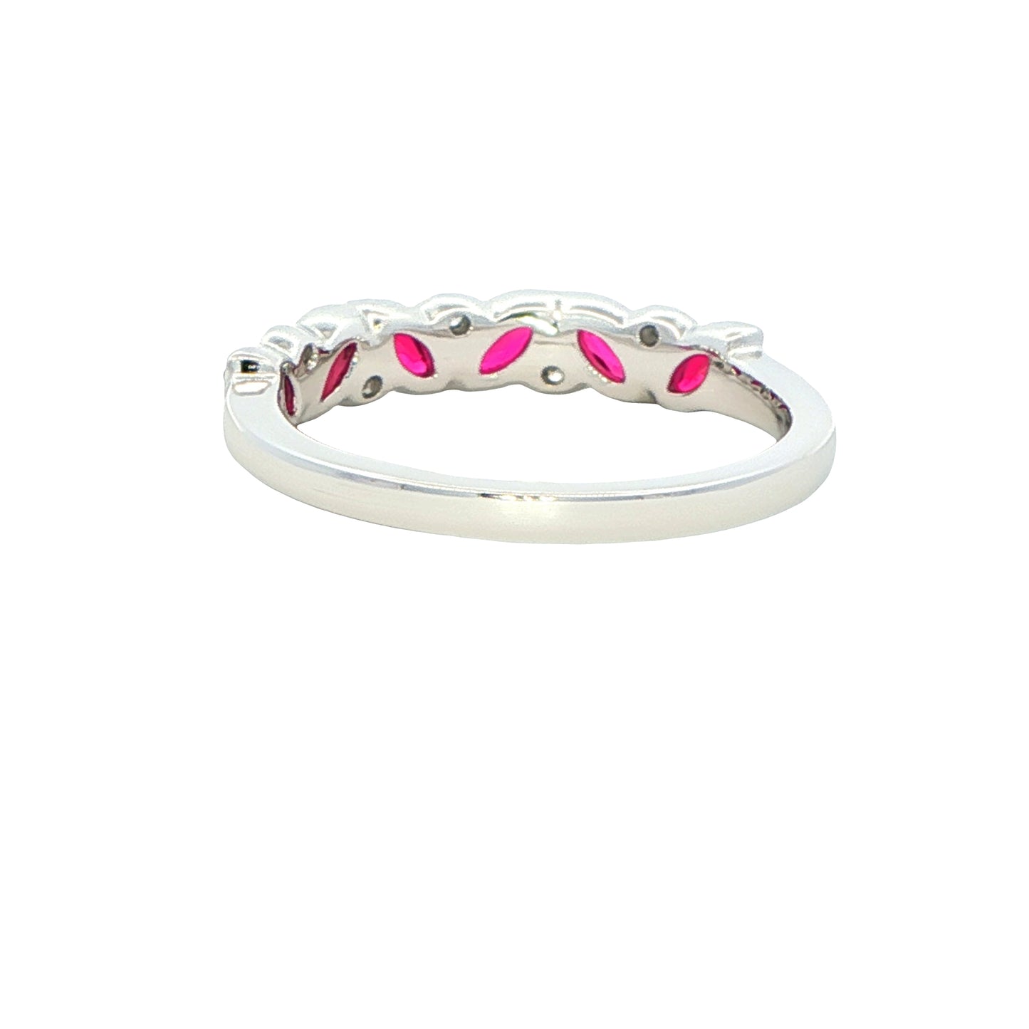 Marquise shaped ruby and round brilliant cut diamond dress ring