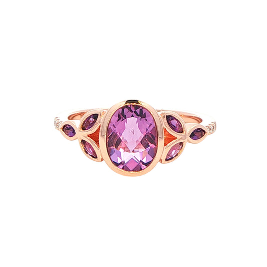 Amethyst Cluster and Diamond Vintage Style Dress Ring