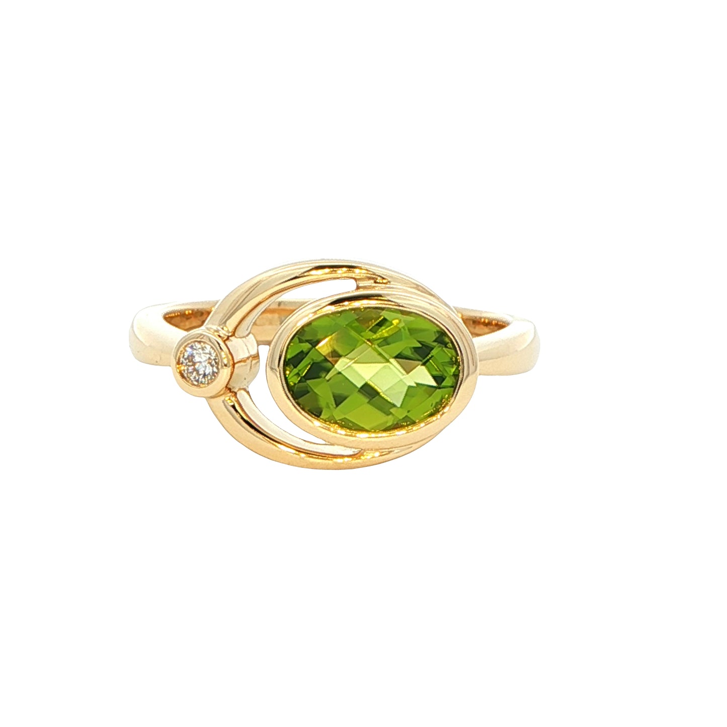 Oval shaped Peridot and round brilliant cut diamond dress ring Gardiner Brothers