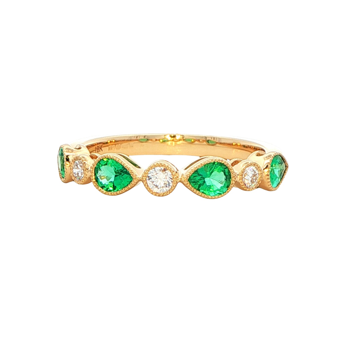 Pear shaped emerald and round brilliant cut diamond dress ring Gardiner Brothers