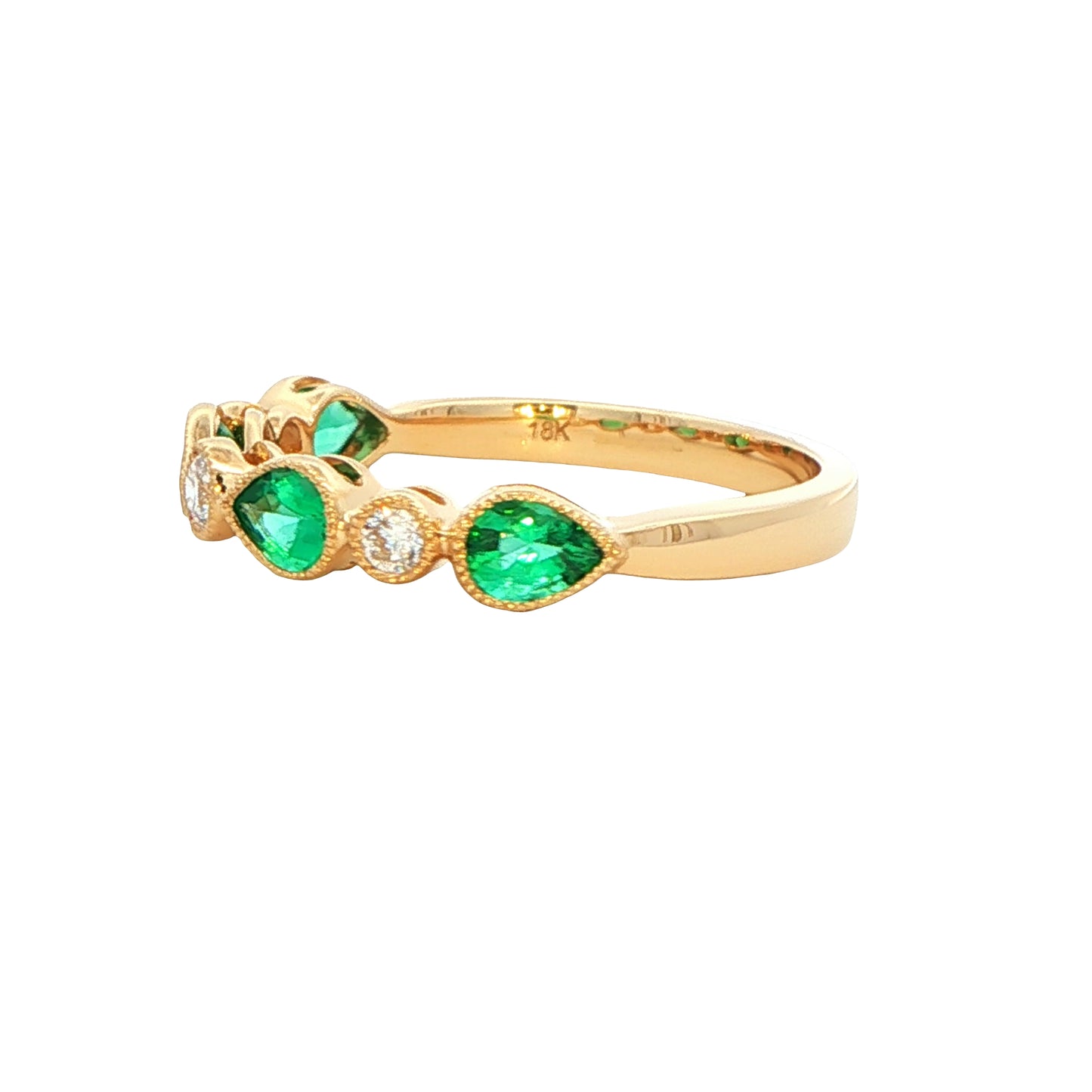 Pear shaped emerald and round brilliant cut diamond dress ring Gardiner Brothers