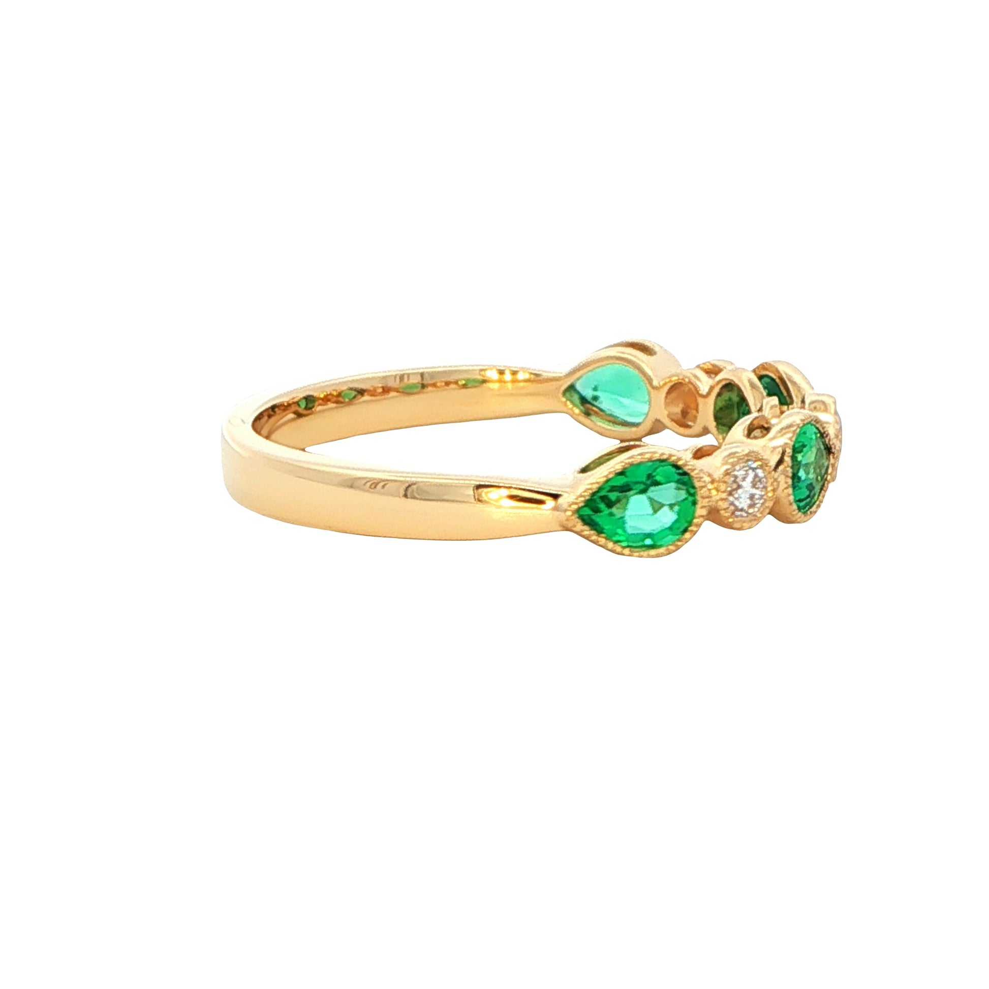 Pear shaped emerald and round brilliant cut diamond dress ring Gardiner Brothers