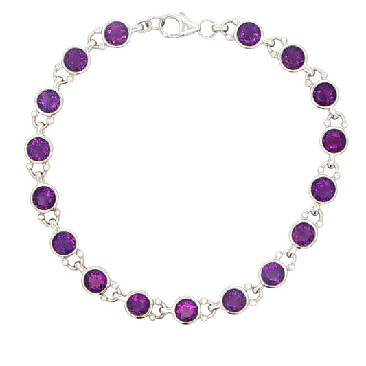 Amethyst and round brilliant cut diamond bracelet