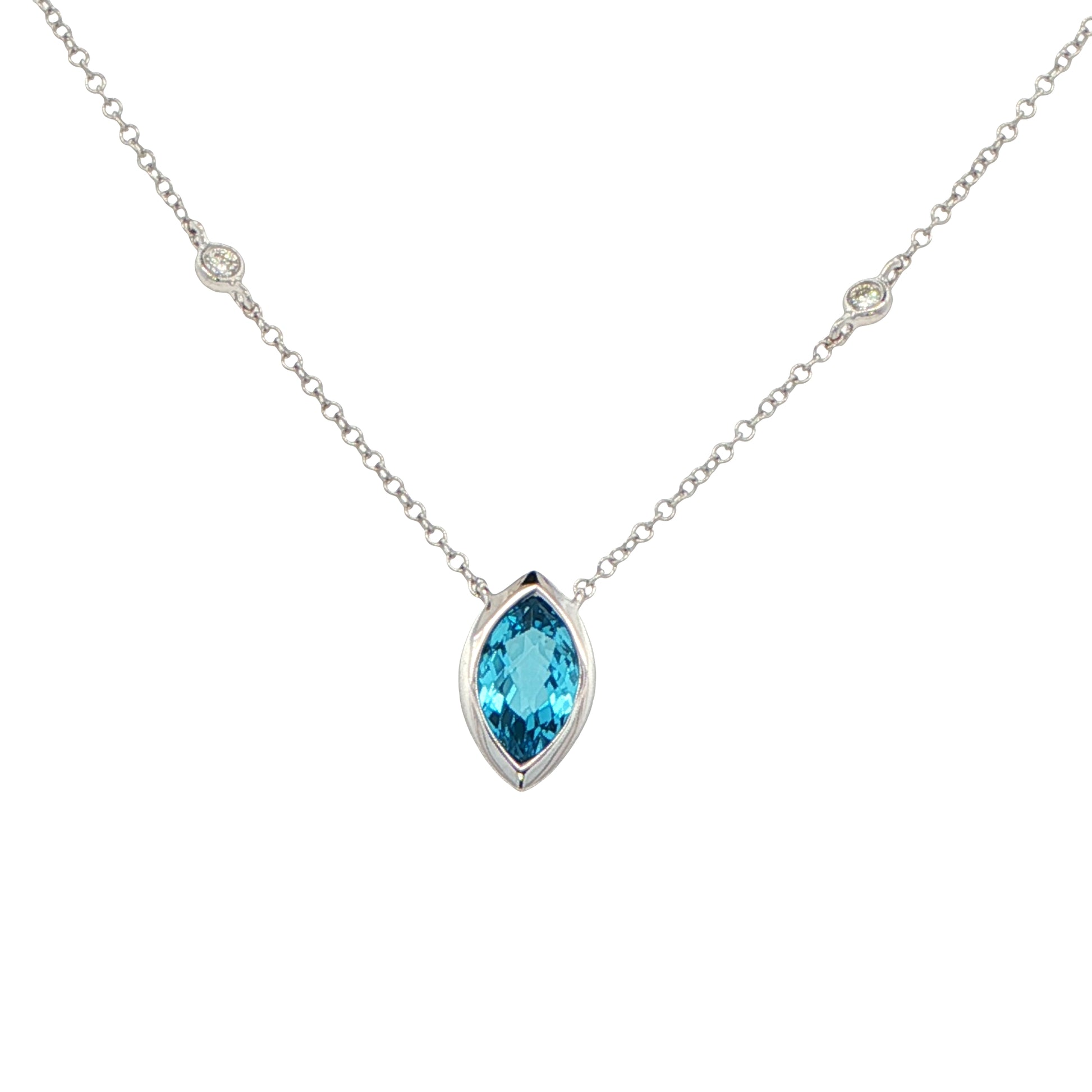 Marquise shaped Swiss Blue Topaz and diamond pendant Gardiner Brothers
