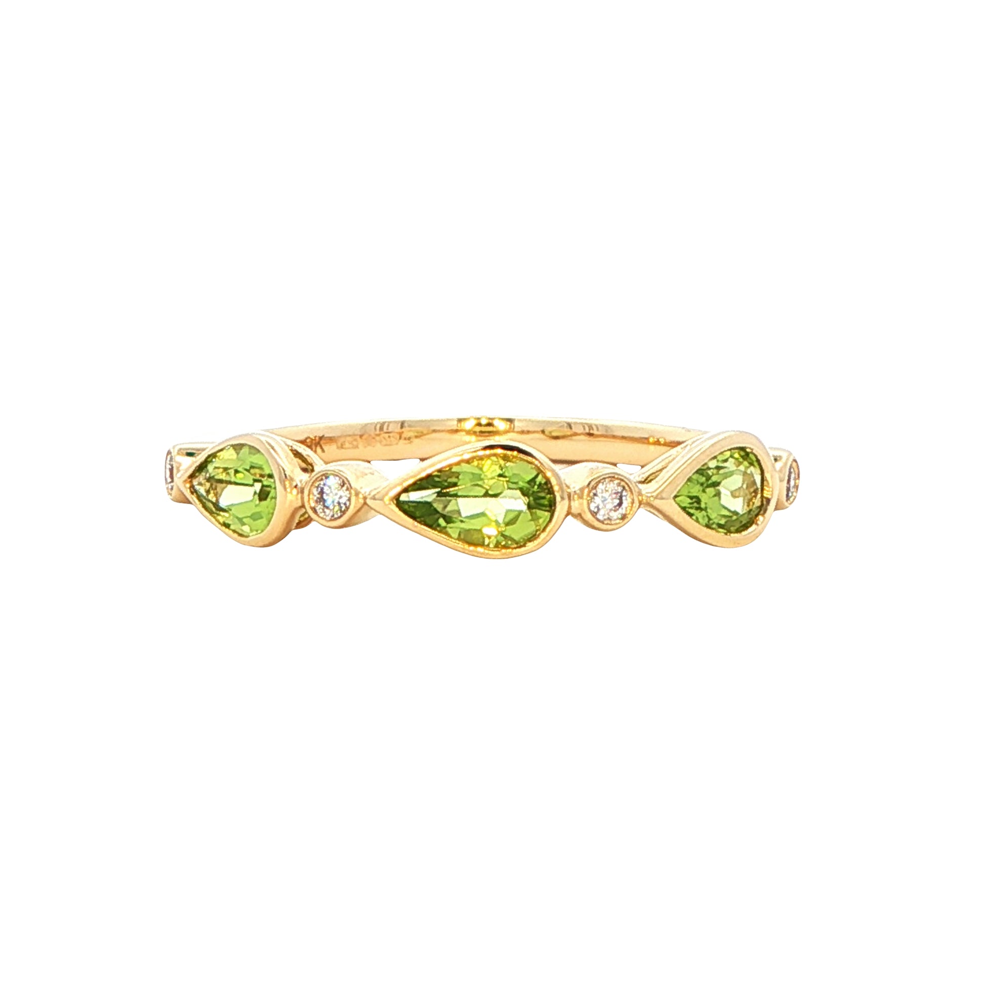Pear Shaped Peridot and round brilliant cut diamond dress ring Gardiner Brothers