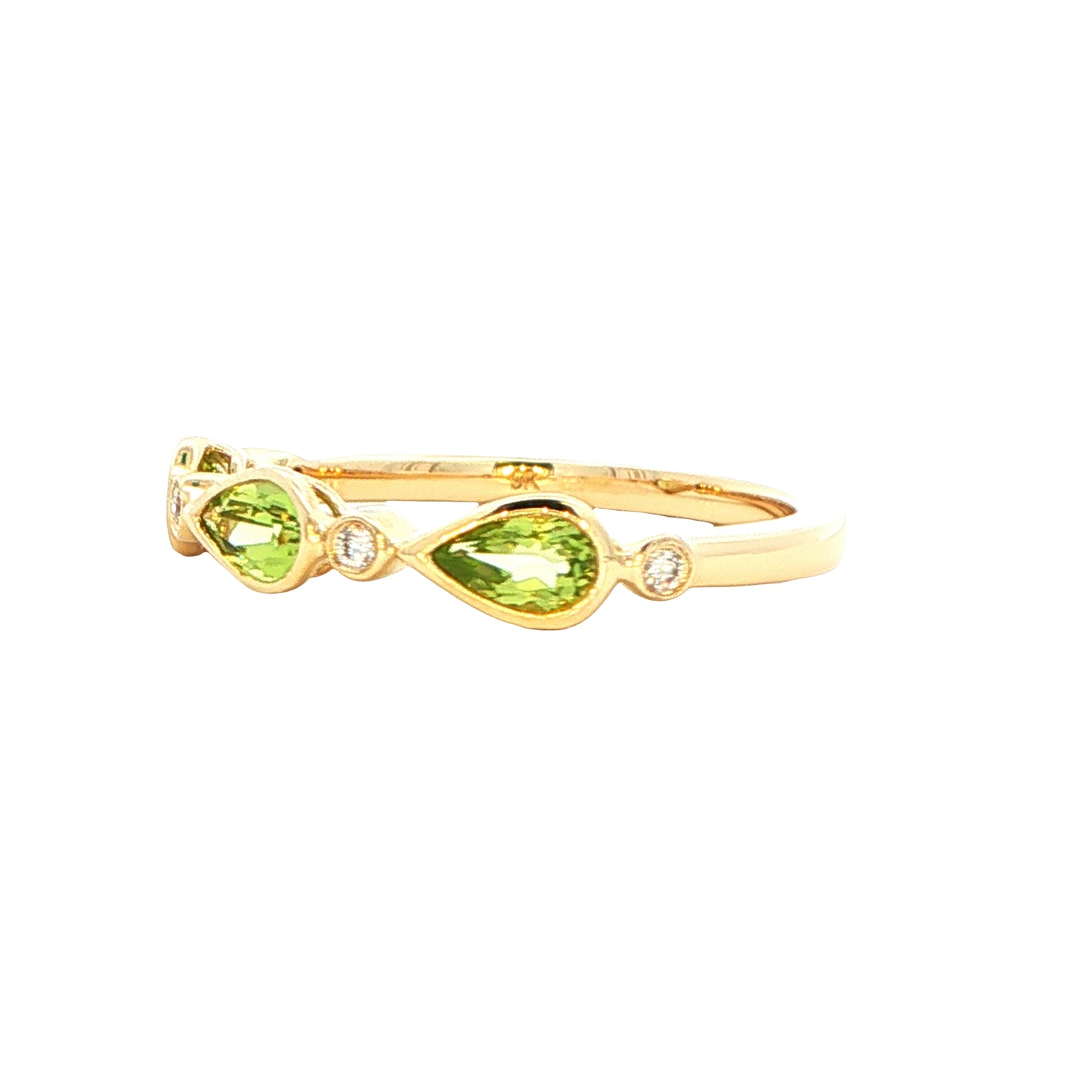 Pear Shaped Peridot and round brilliant cut diamond dress ring Gardiner Brothers