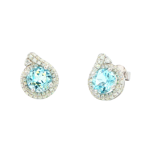 Aquamarine and diamond fancy halo style earrings