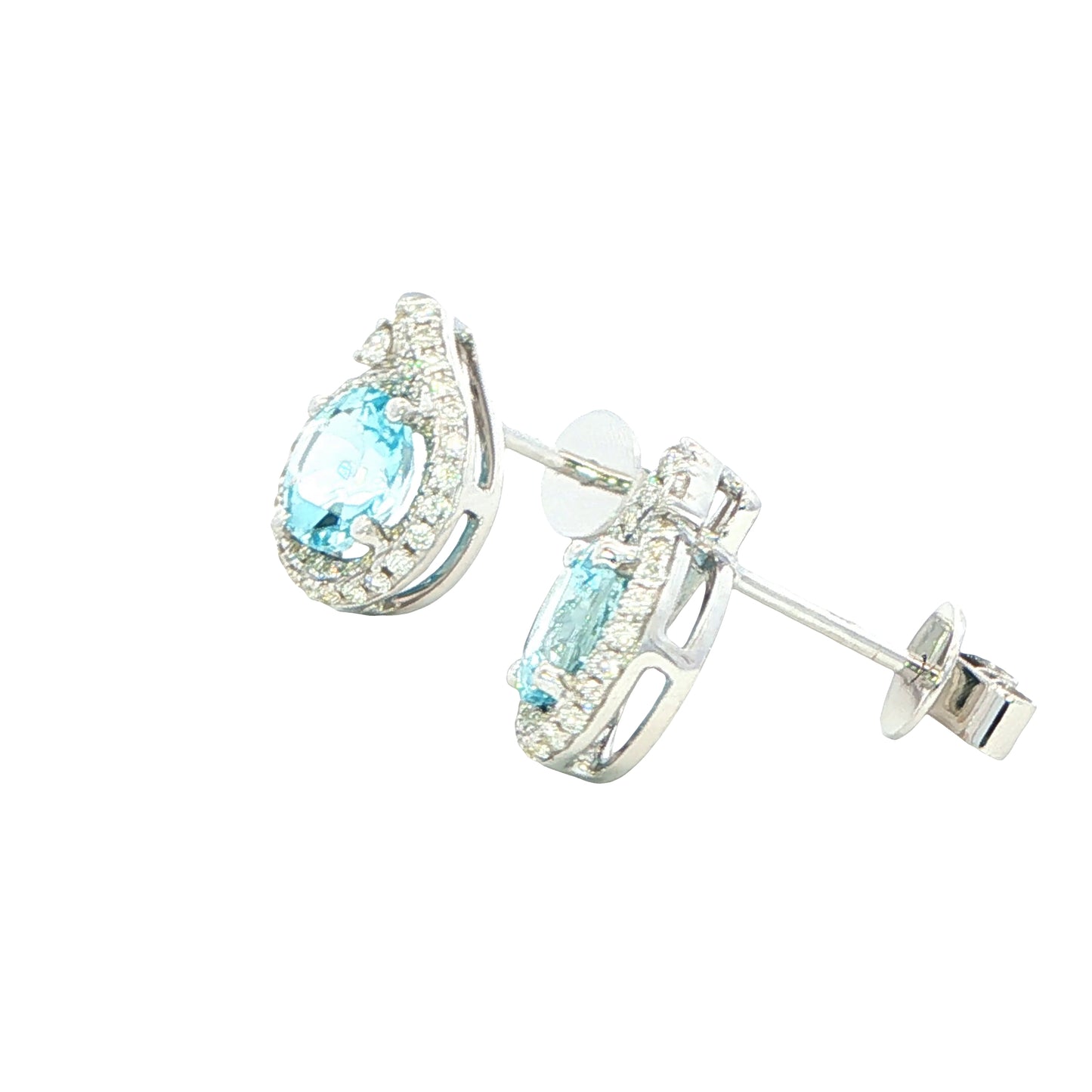Aquamarine and diamond fancy halo style earrings