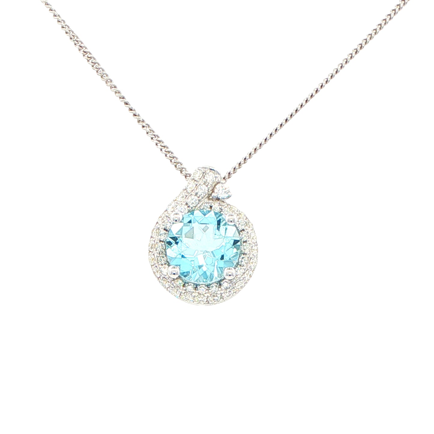 Aquamarine and diamond fancy halo style pendant Gardiner Brothers