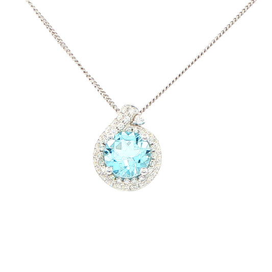 Aquamarine and diamond fancy halo style pendant