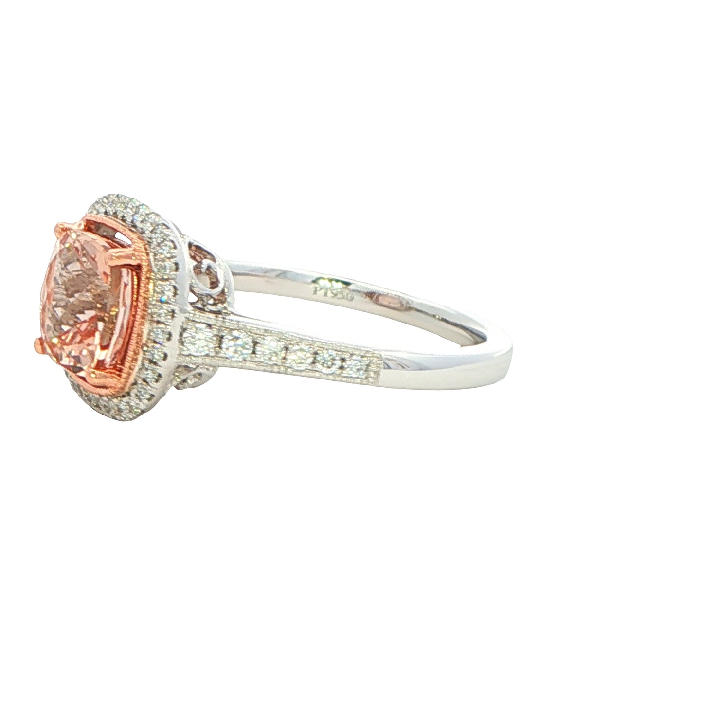 Morganite and Round Brilliant cut Diamond Halo Style Ring Gardiner Brothers
