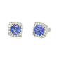 Cushion Shaped Tanzanite and round brilliant cut diamond halo earrings Gardiner Brothers
