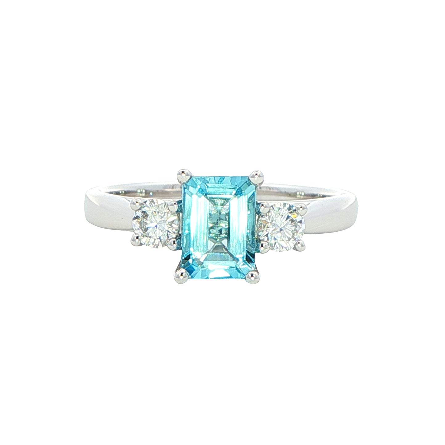 Octagonal Aquamarine and round brilliant cut diamond ring